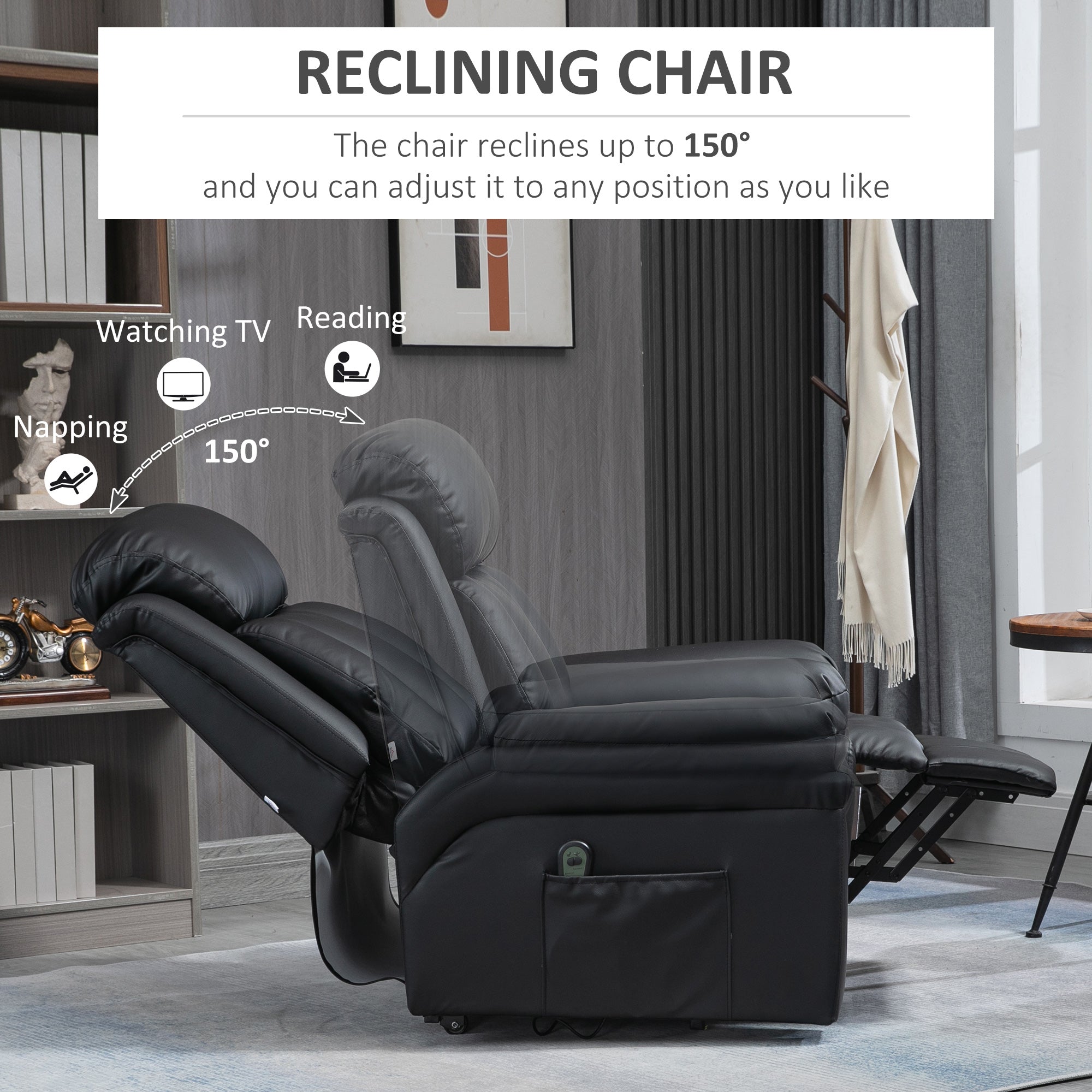 Lift Stand Assistance Chair Recliner Sofa PU Leather Extra Padded Design Electric Power w/ Remote Black