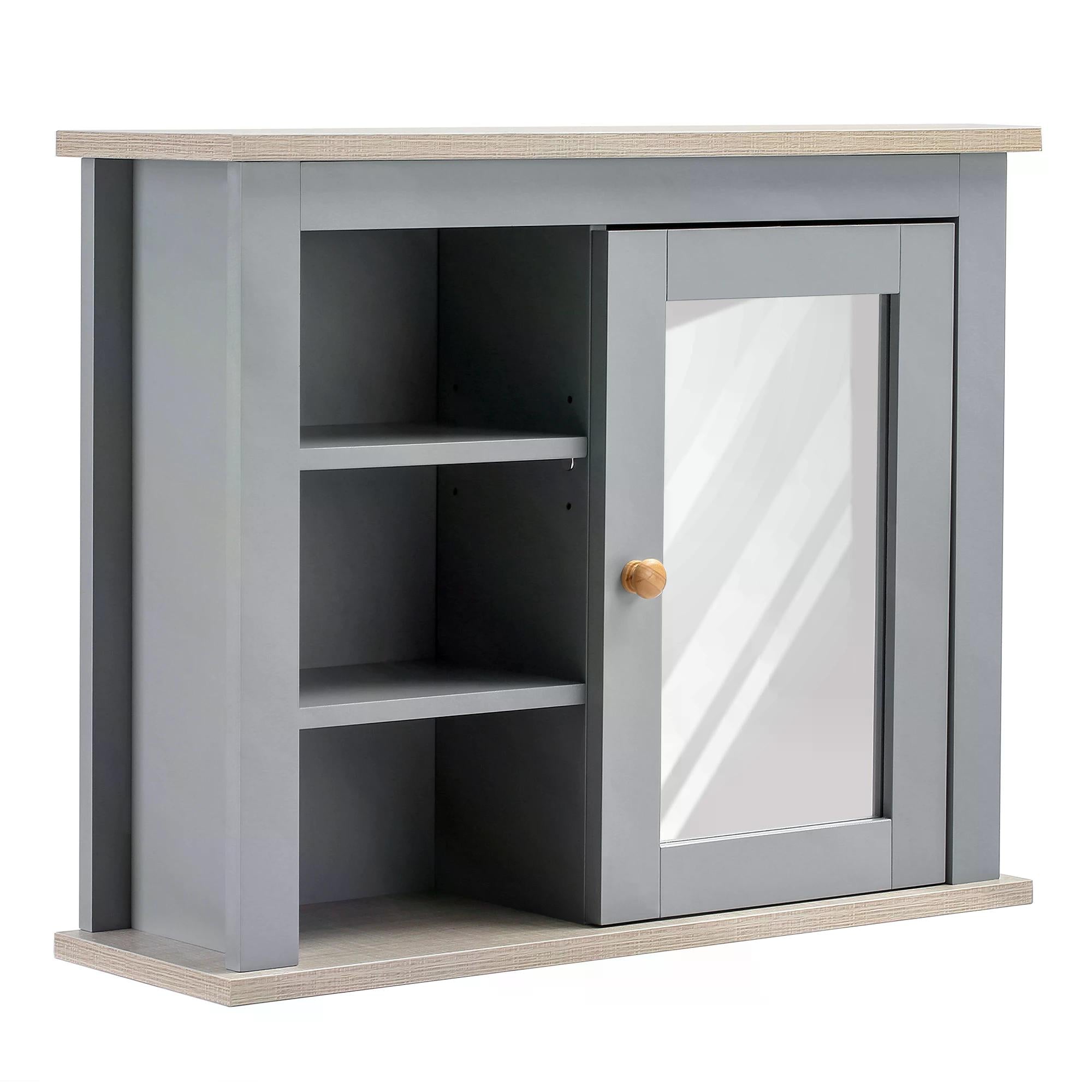 Bathroom Wall Mirror Cabinet, Cupboard with Door, Storage Cabinet with Adjustable Shelf for Corridors Living Rooms, Grey