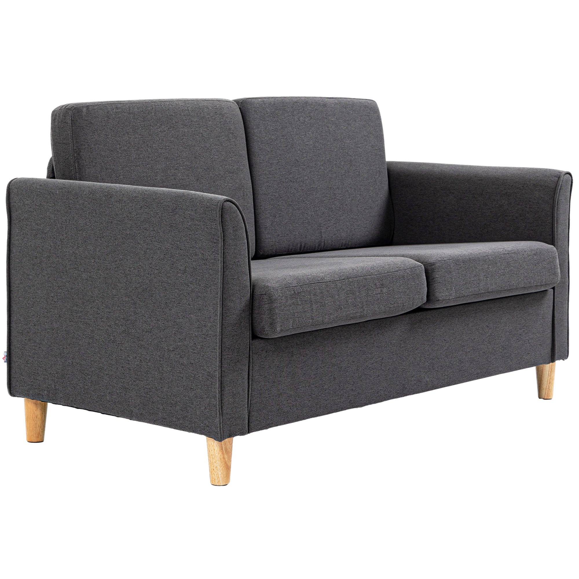 Compact Loveseat Sofa, Modern 2 Seater Sofa for Living Room with Wood Legs and Armrests, Dark Grey