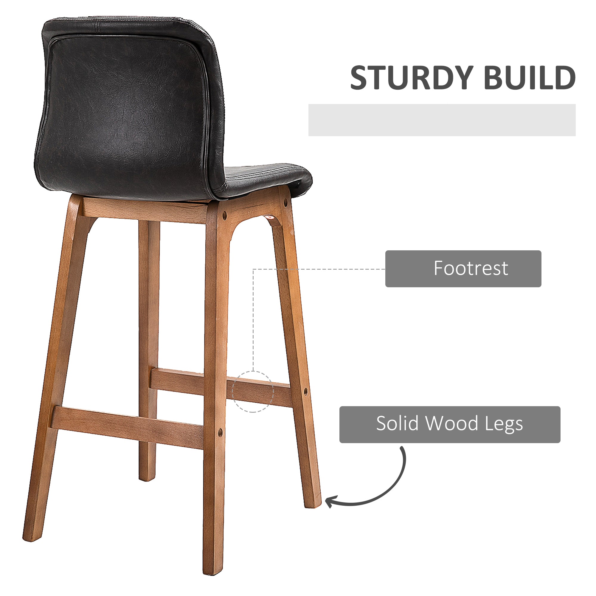 Modern Bar Stools Set of 2, PU Leather Upholstered Bar Chairs with Wooden Frame, Footrest for Home Bar, Dining Room