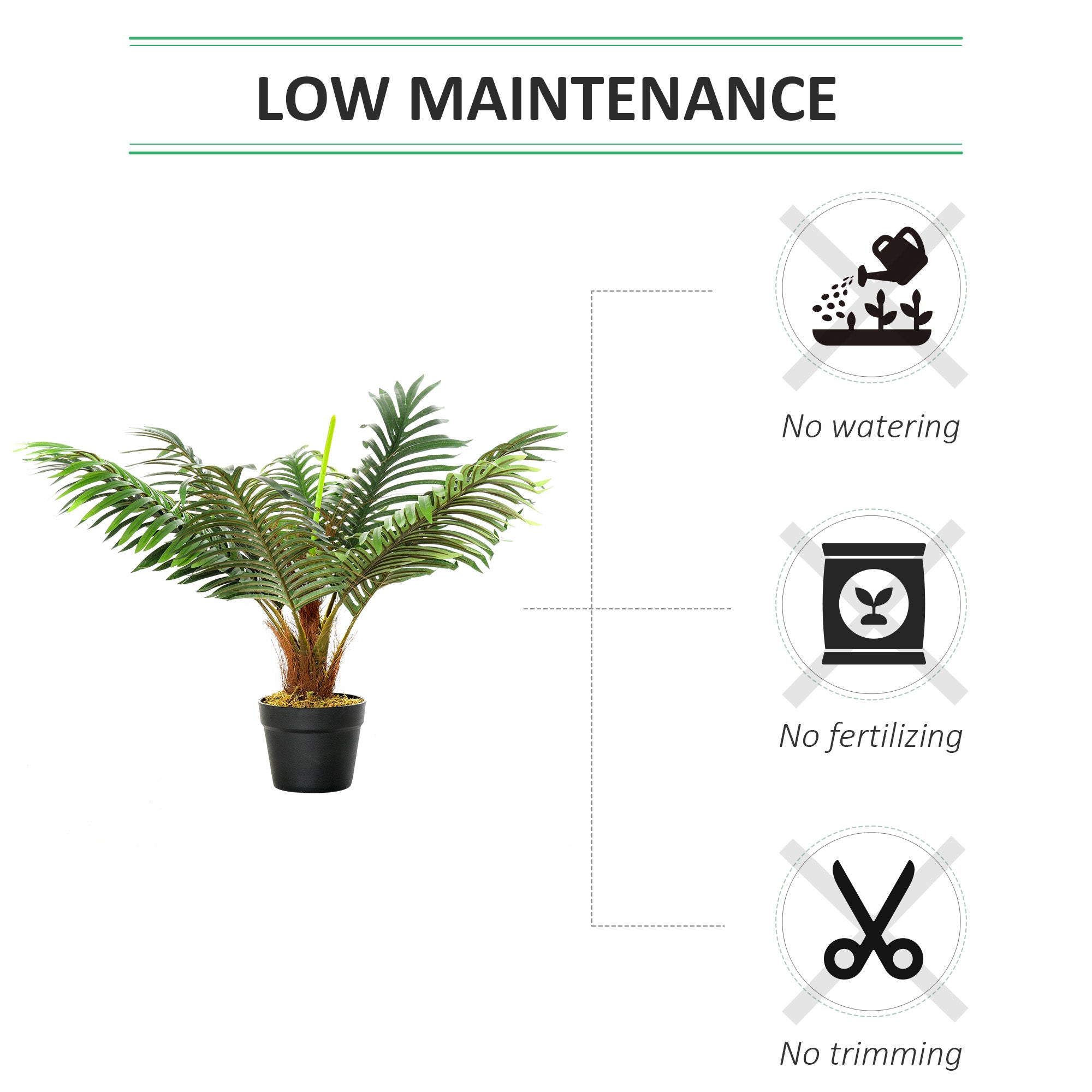 Artificial Palm Tree 60cm with Nursery Pot 8 Leaf Tropical Décor - Green