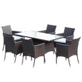 6-Seater Rattan Garden Dining Set with Rectangular Table & Cube Chairs - Brown