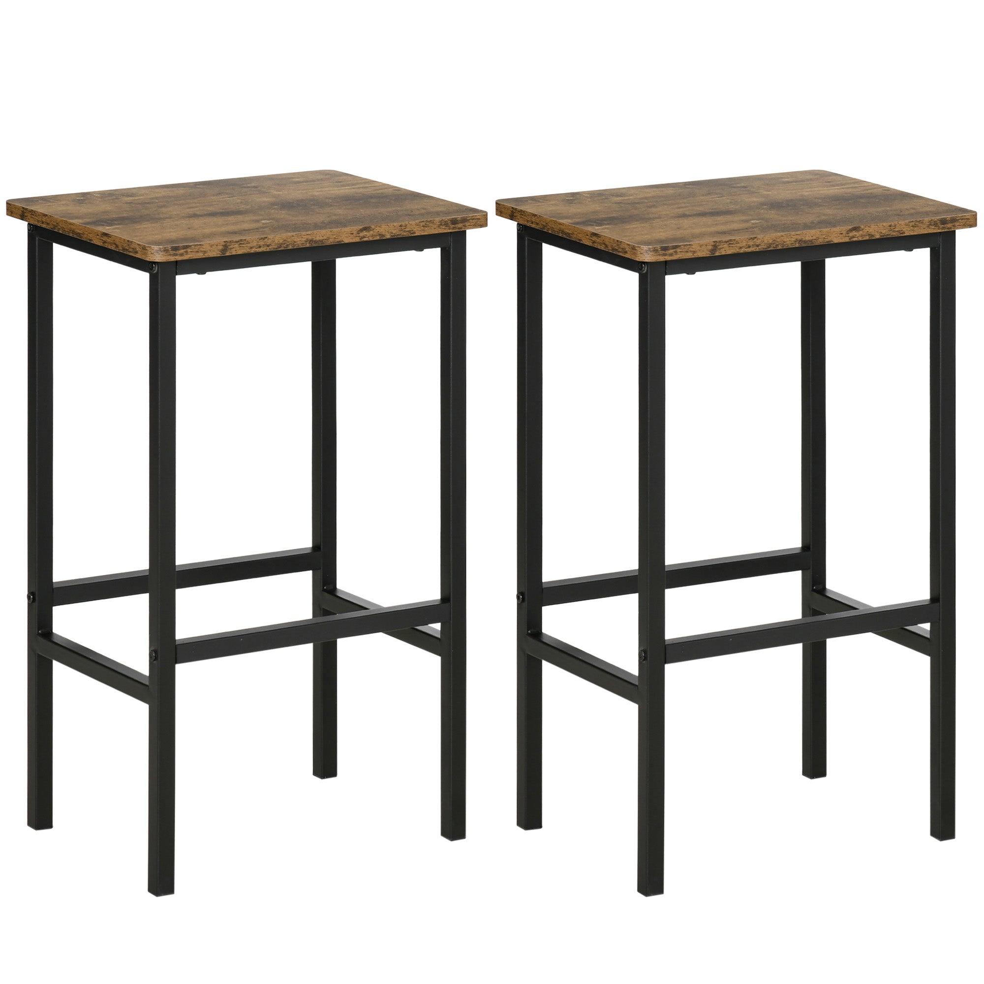 Industrial Set of 2 Bar Chairs with Footrest, Counter Height Bar Stools for Dining Area Home Pub Rustic, Brown