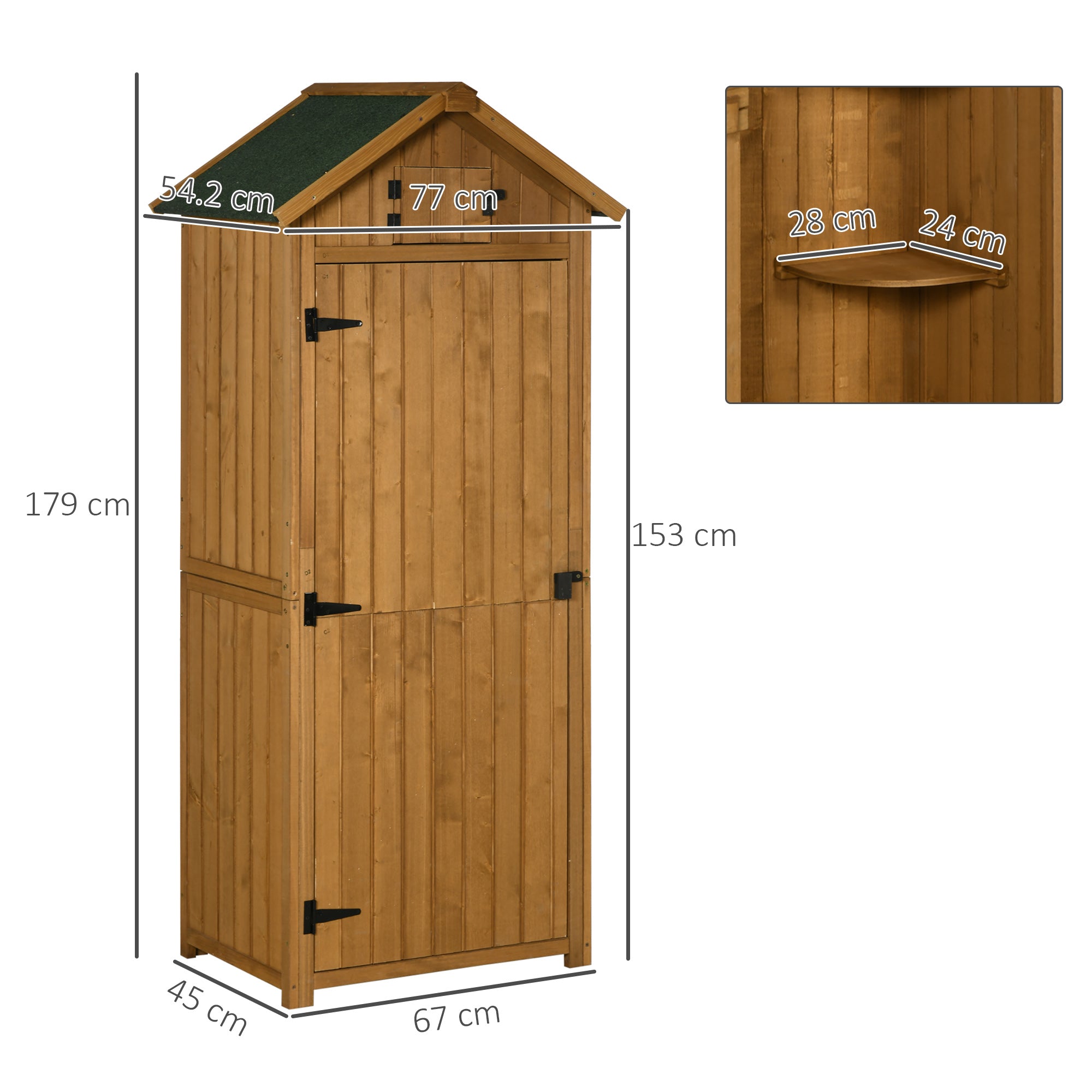 Wooden Garden Storage Shed Vertical Tool Cabinet Organiser w/ Shelves, Lockable Door, 77 x 54.2 x 179 cm, Brown