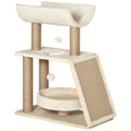 Indoor Cat Tree with Scratching Posts, Bed, Perch & Ball Toy 60x30x76 cm - Light Brown