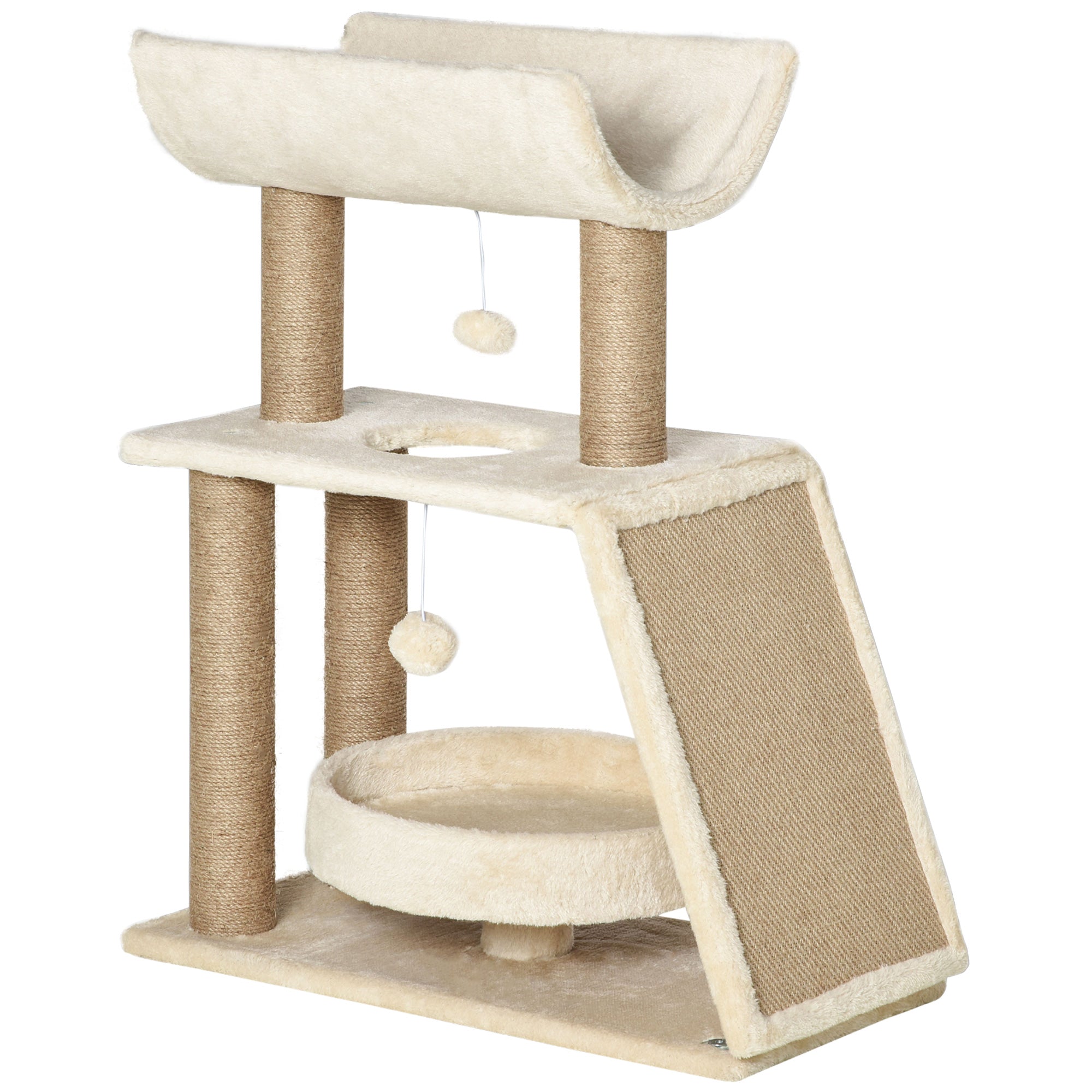 Cat Tree for Indoor Cats with Scratching Posts Pad, Kitten Tower with Bed Perch Ball Toy, 60 x 30 x 76 cm, Light Brown