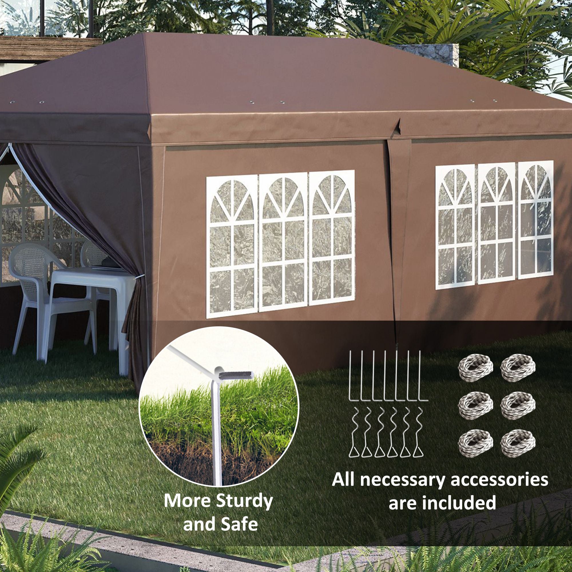 x Metre Pop Up Gazebo Set with Removable Sides Brown