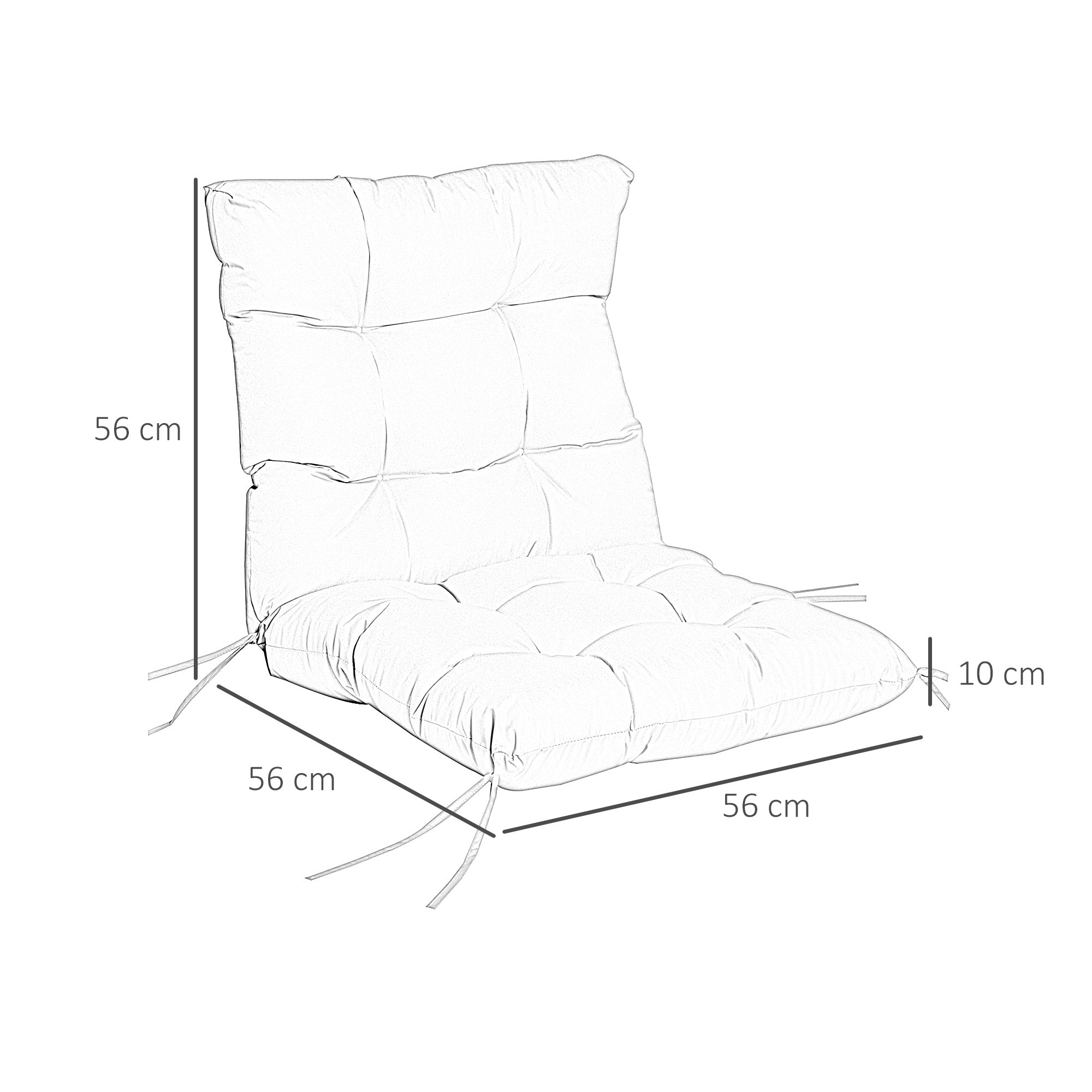 Garden Back Chair Cushion with Backrest for Indoor & Outdoor Seating - Light Grey