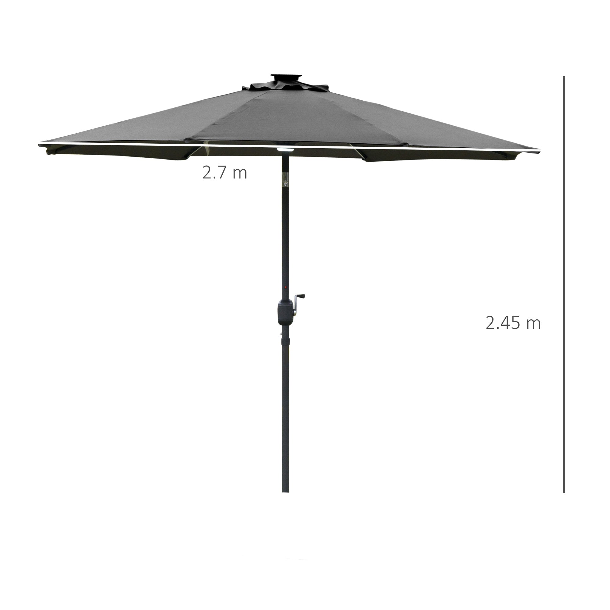2.7m Garden Parasol with Solar LED Lights and Tilt Grey