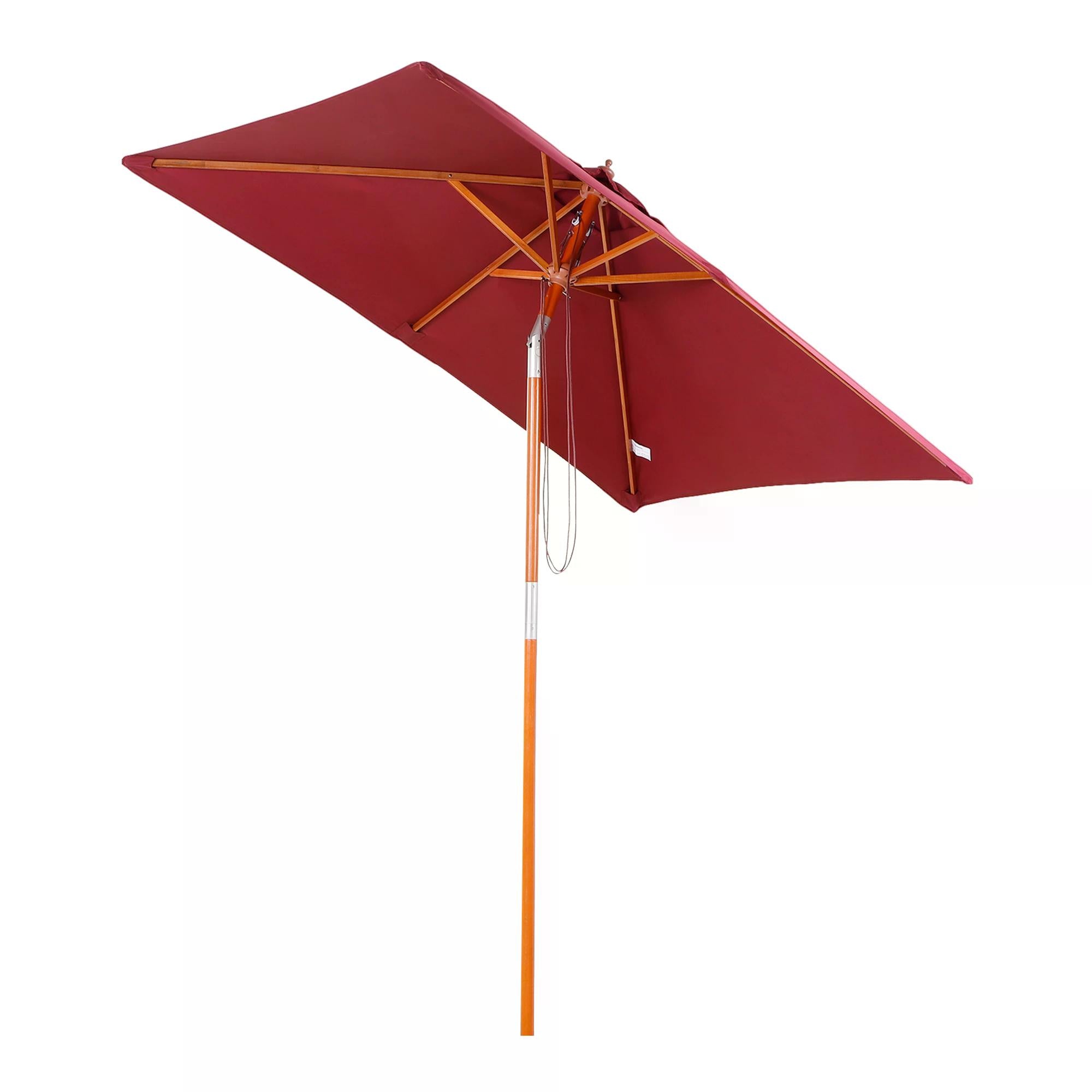 2 Piece Patio Garden Parasol Set with Fir Wood Pole - Wine Red