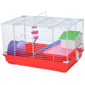Dwarf Hamster Metal Cage with Tunnels, Exercise Wheel, Water Bottle & Dishes - Red and White
