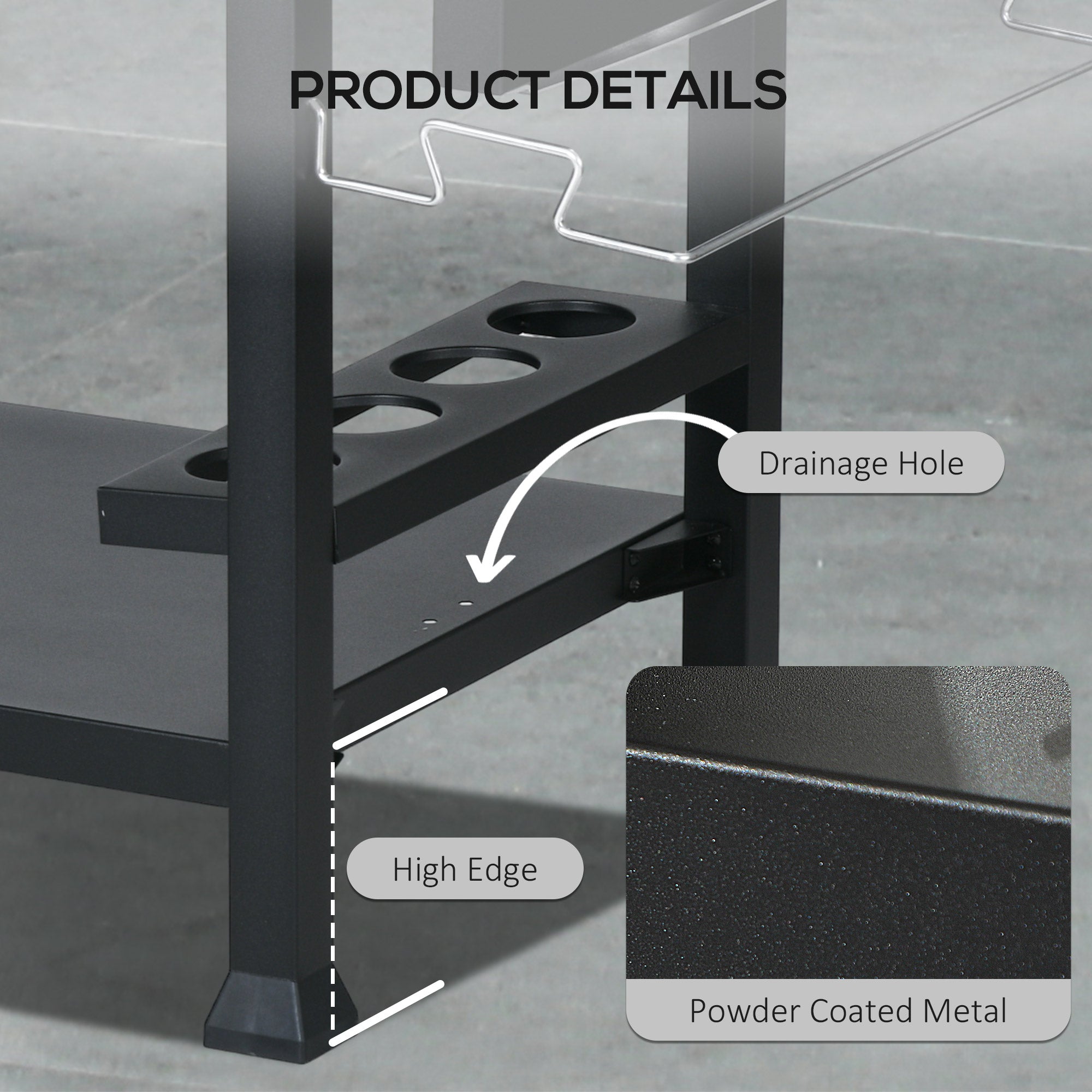 Multi-Feature BBQ Grill Table, with Stainless Steel Top - Black