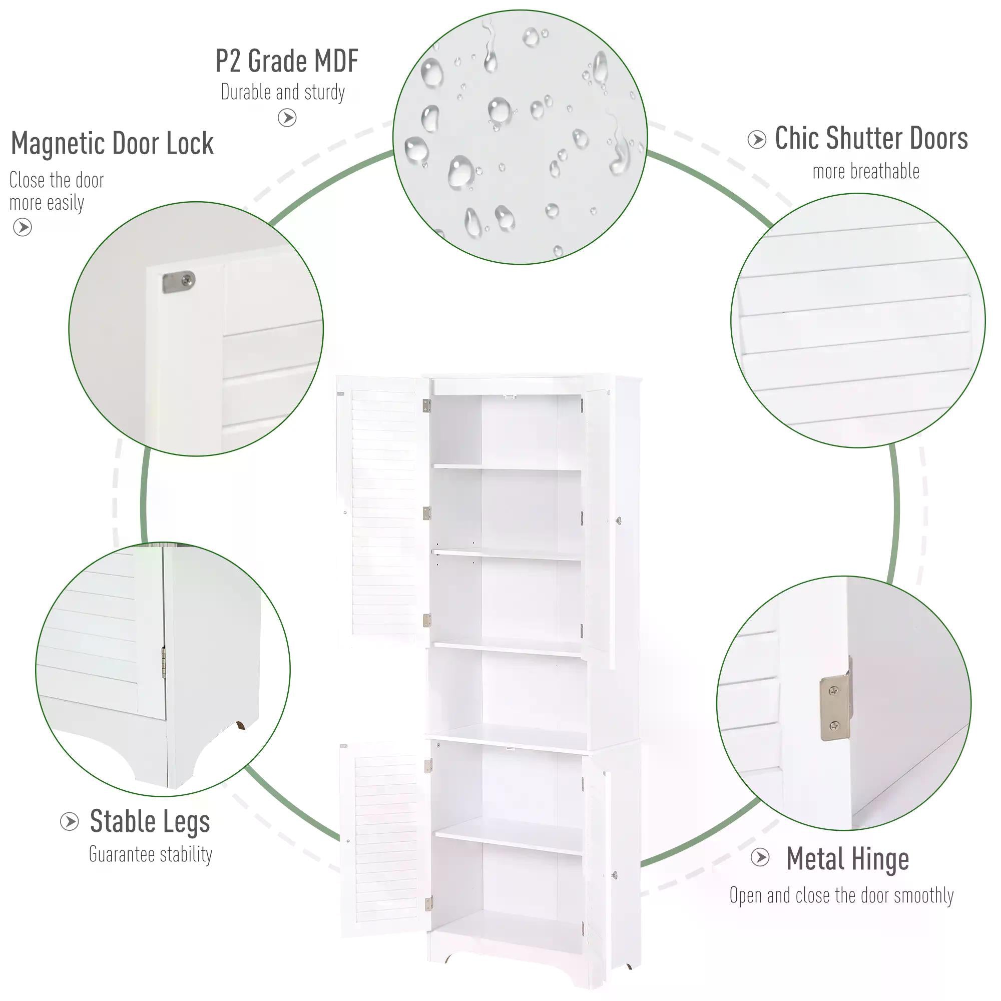 MDF Freestanding 6-Tier Bathroom Storage Cabinet White