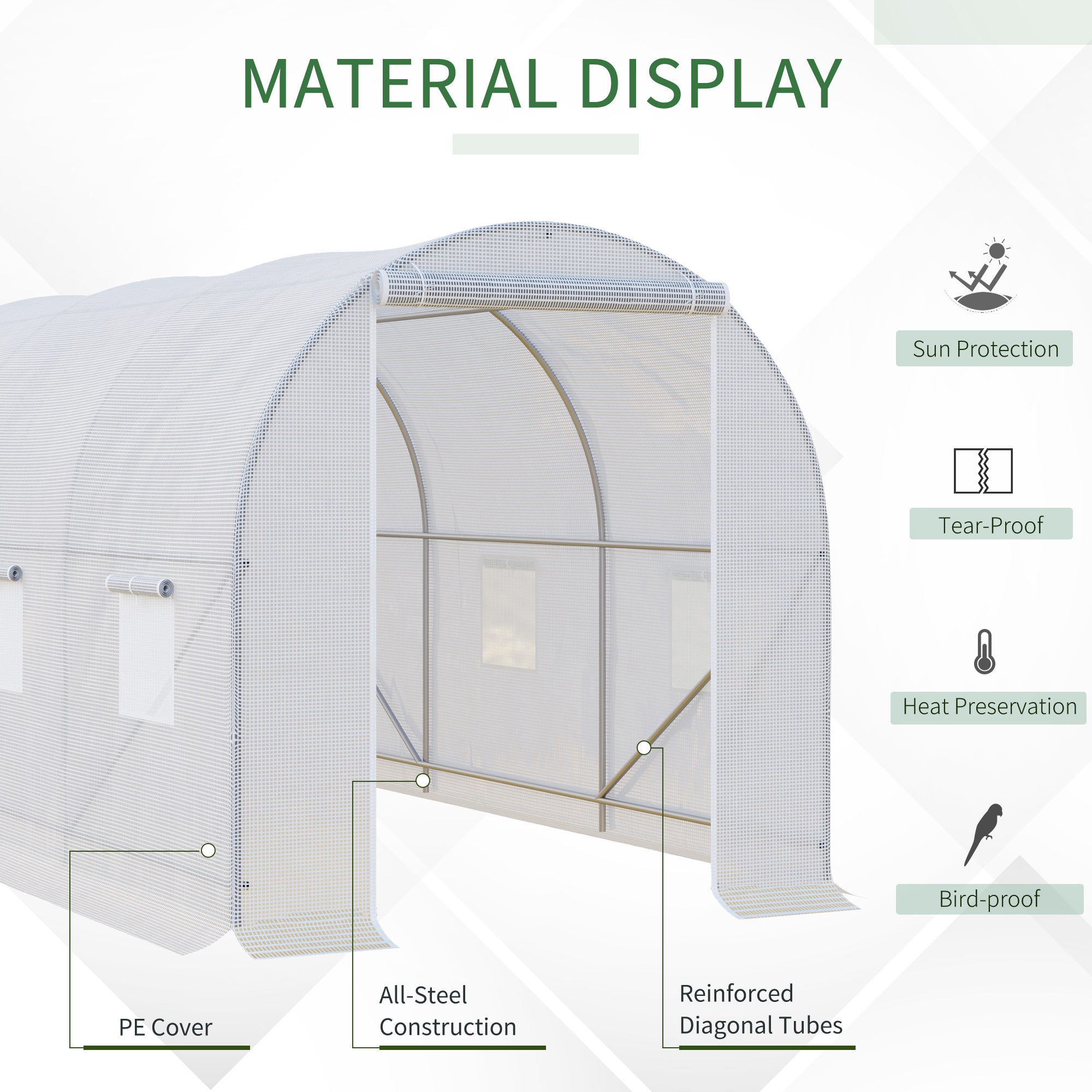 Polytunnel Steel Frame Greenhouse Walk-in Greenhouse 3.5 L x 2 W x 2H m-White