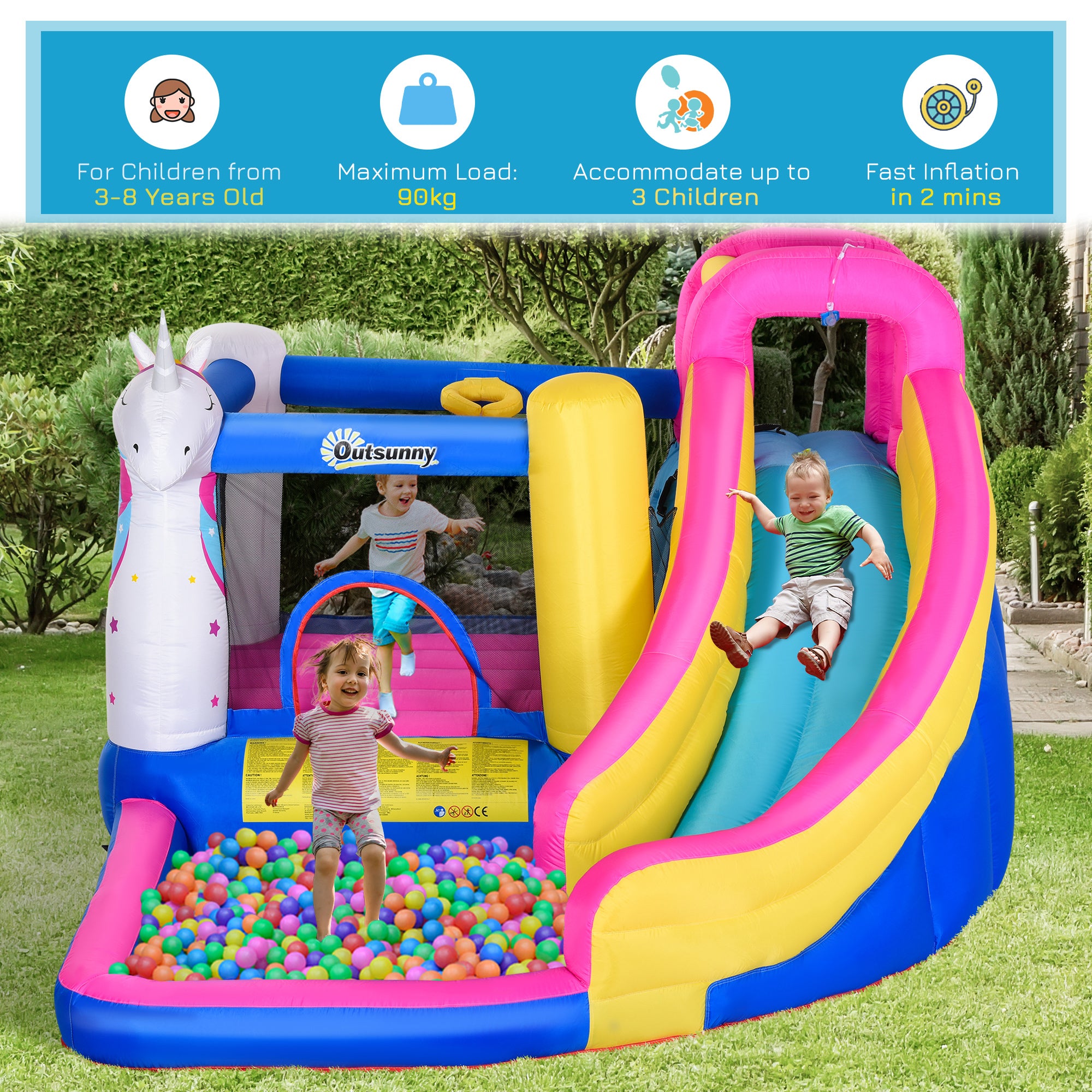 5 in 1 Bouncy Castle for Children with Blower for 3-8 Years Old Kids