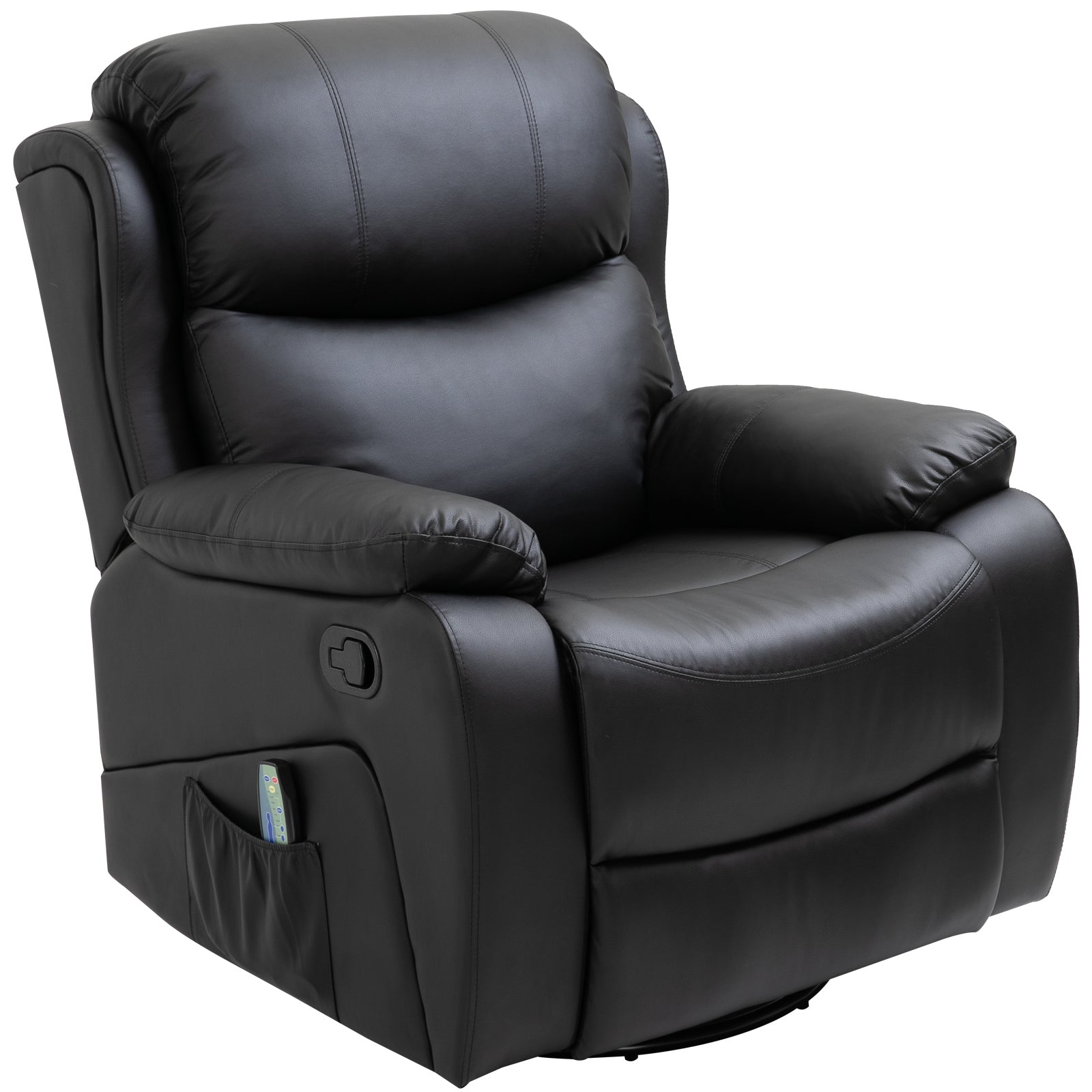 PU Leather Reclining Chair with 8 Massage Points and Heat, Manual Recliner with Swivel Base, Footrest and Remote, Black