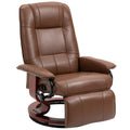 Faux Leather Swivel Recliner Chair with Wooden Base and Manual Footrest - Brown