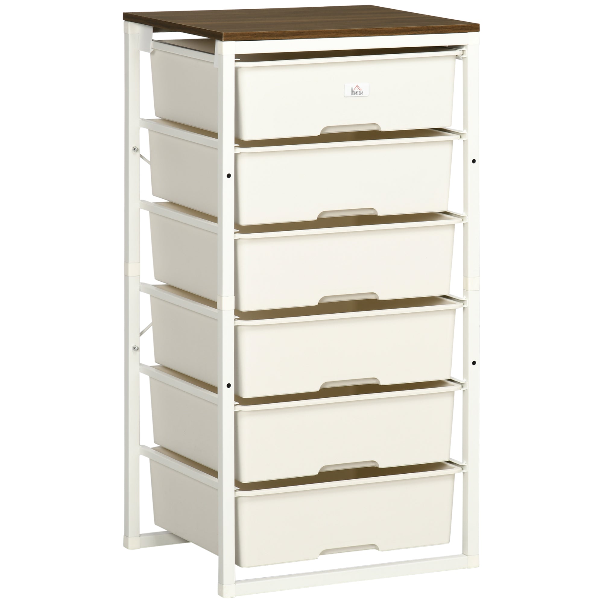 Chest of Drawers, 6-Drawer Storage Organiser Unit with Steel Frame for Bedroom, Living Room, White