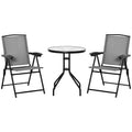 3 Piece Adjustable Patio Bistro Set with Steel Frame and Tempered Glass Table - Grey