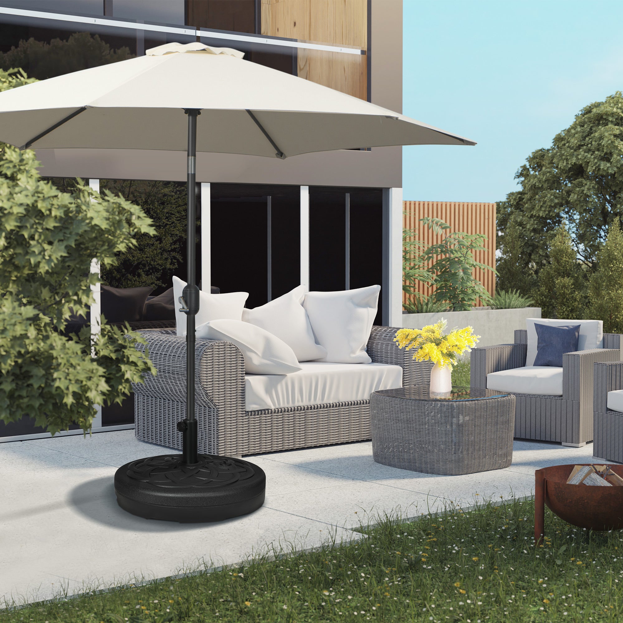 Garden Parasol Base Holder, Outdoor Market Umbrella Stand Weight with Built-In Handle, 25kg Water or 35kg Sand Filled, Black