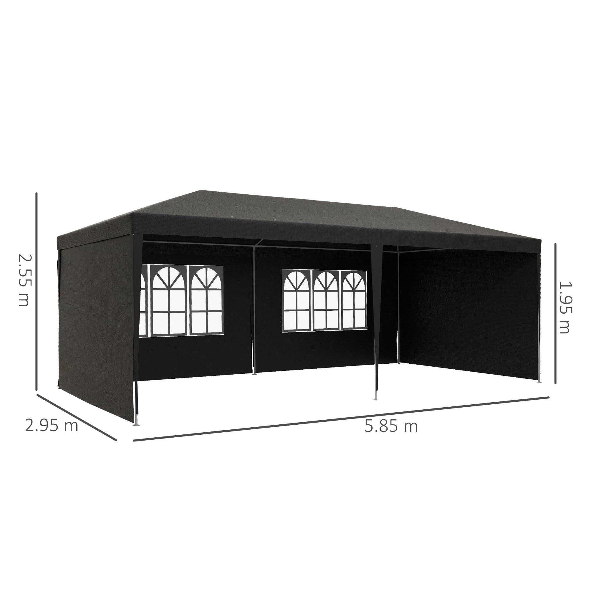 6 by 3 Metre Outdoor Party Tent Gazebo with Windows and Panels - Dark Grey
