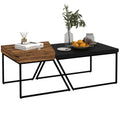 Geometric Industrial Coffee Table Set of 2 with Steel Frame and Spacious Legroom - Black & Rustic Brown