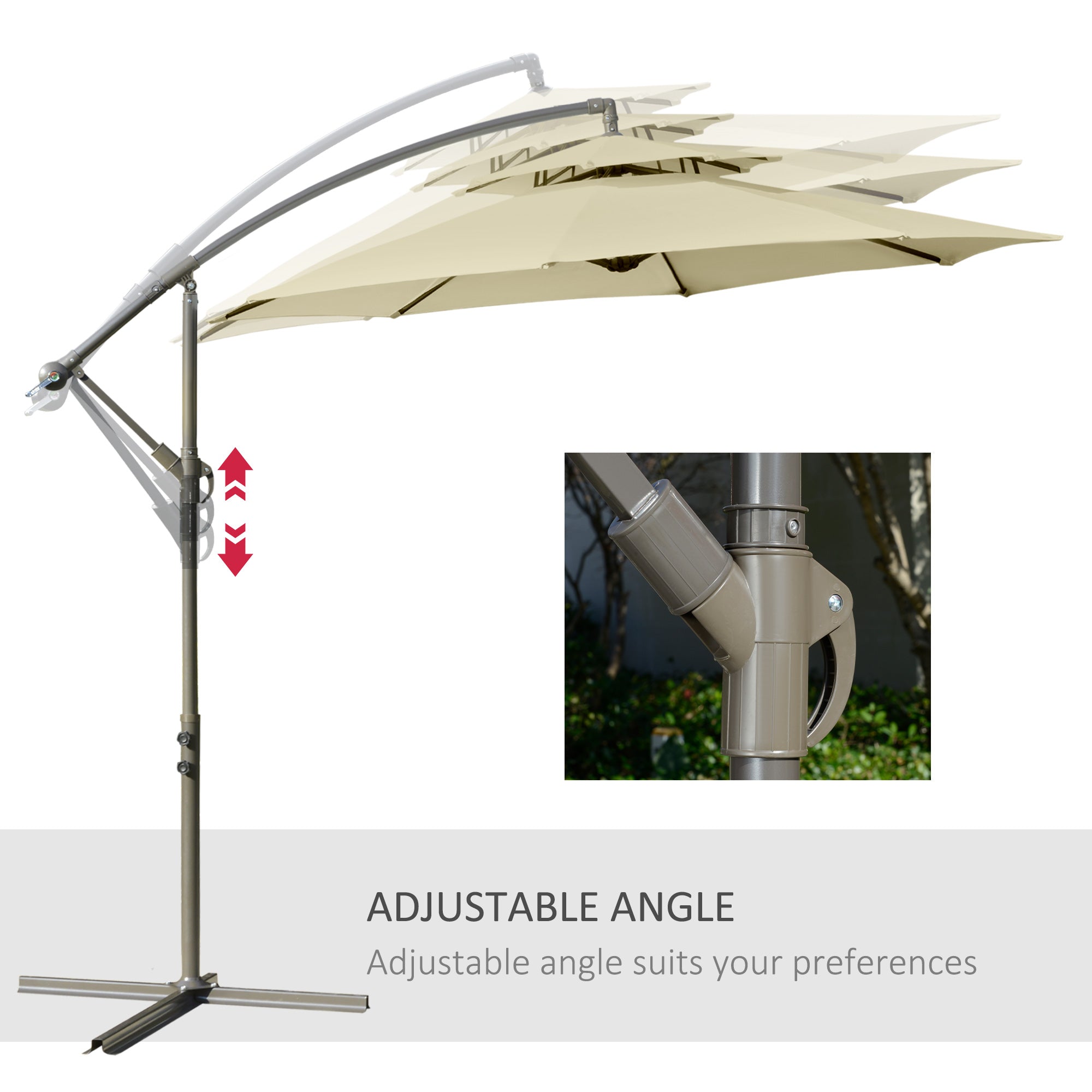 2.7m Cantilever Garden Parasol with Double Tier Canopy and Crank Handle Beige