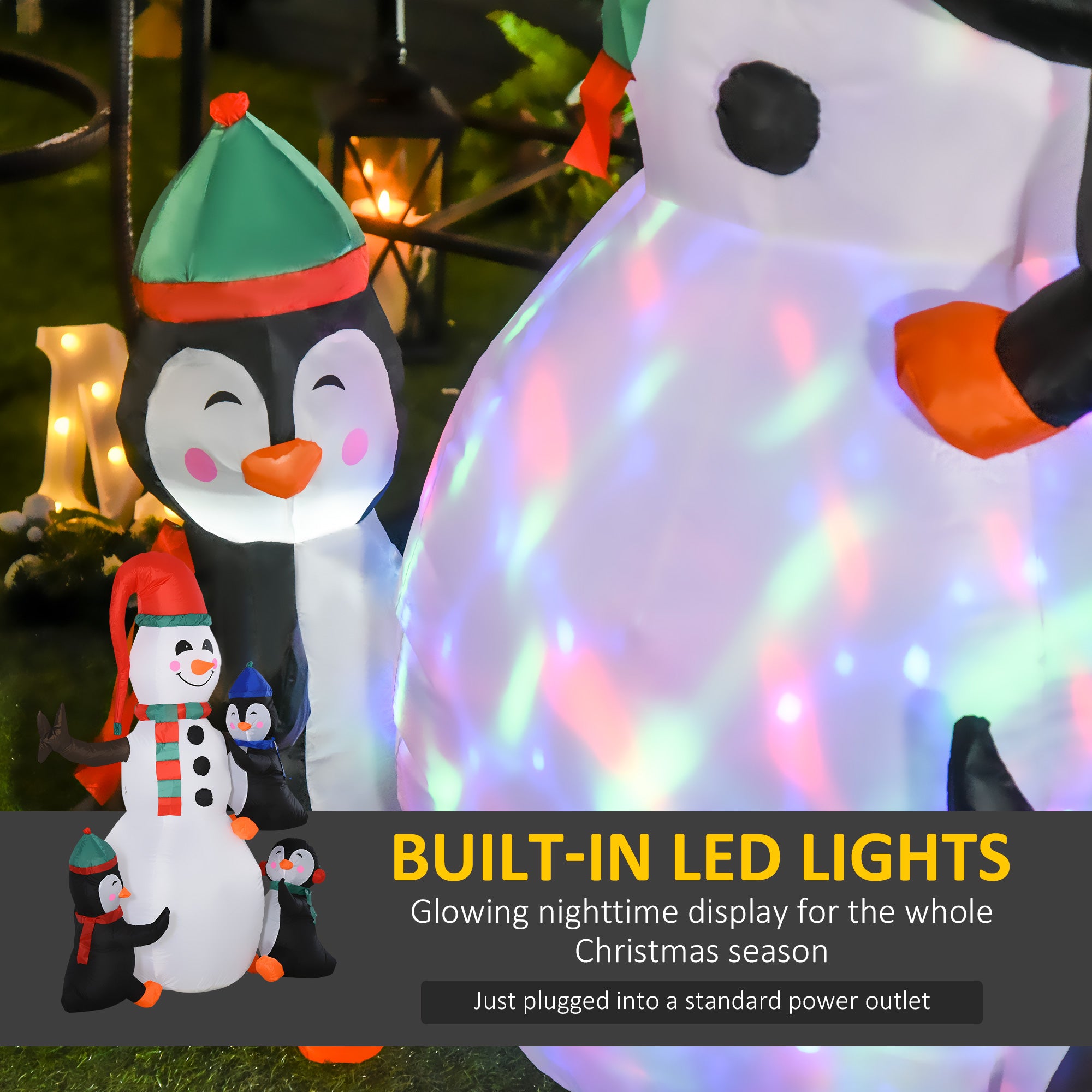 Christmas Inflatable Snowman and Penguins Outdoor Home Seasonal Decoration w/ LED Light