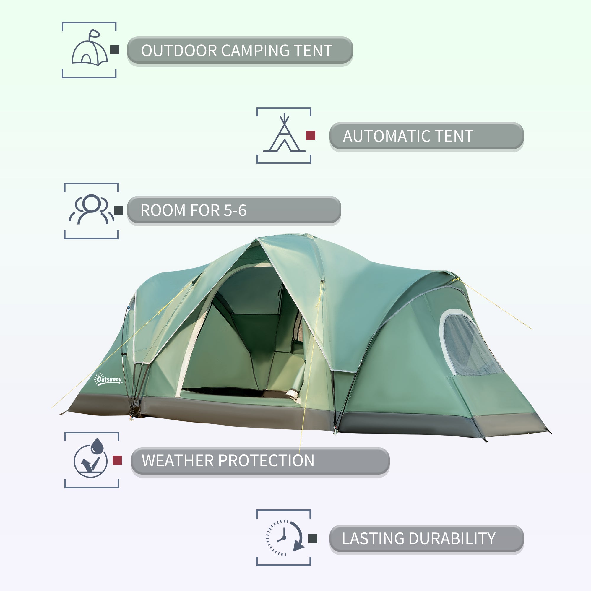 5-6 Person Dome Camping Tent with UV Protection and Water Resistance - Dark Green