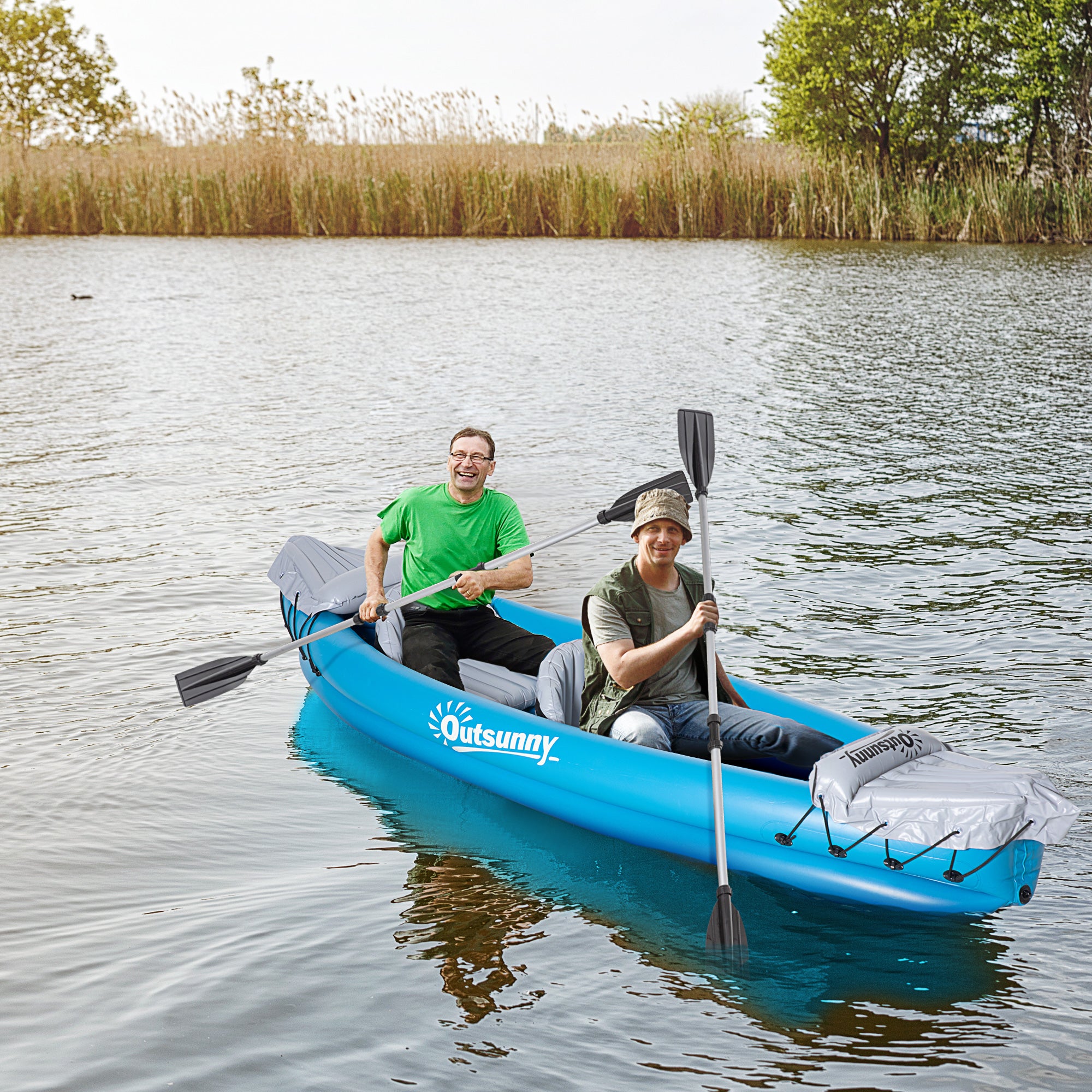 Inflatable Kayak 2-Person Inflatable Boat Canoe Set w/ Air Pump, Aluminium Oars, Blue, 330x105x50cm