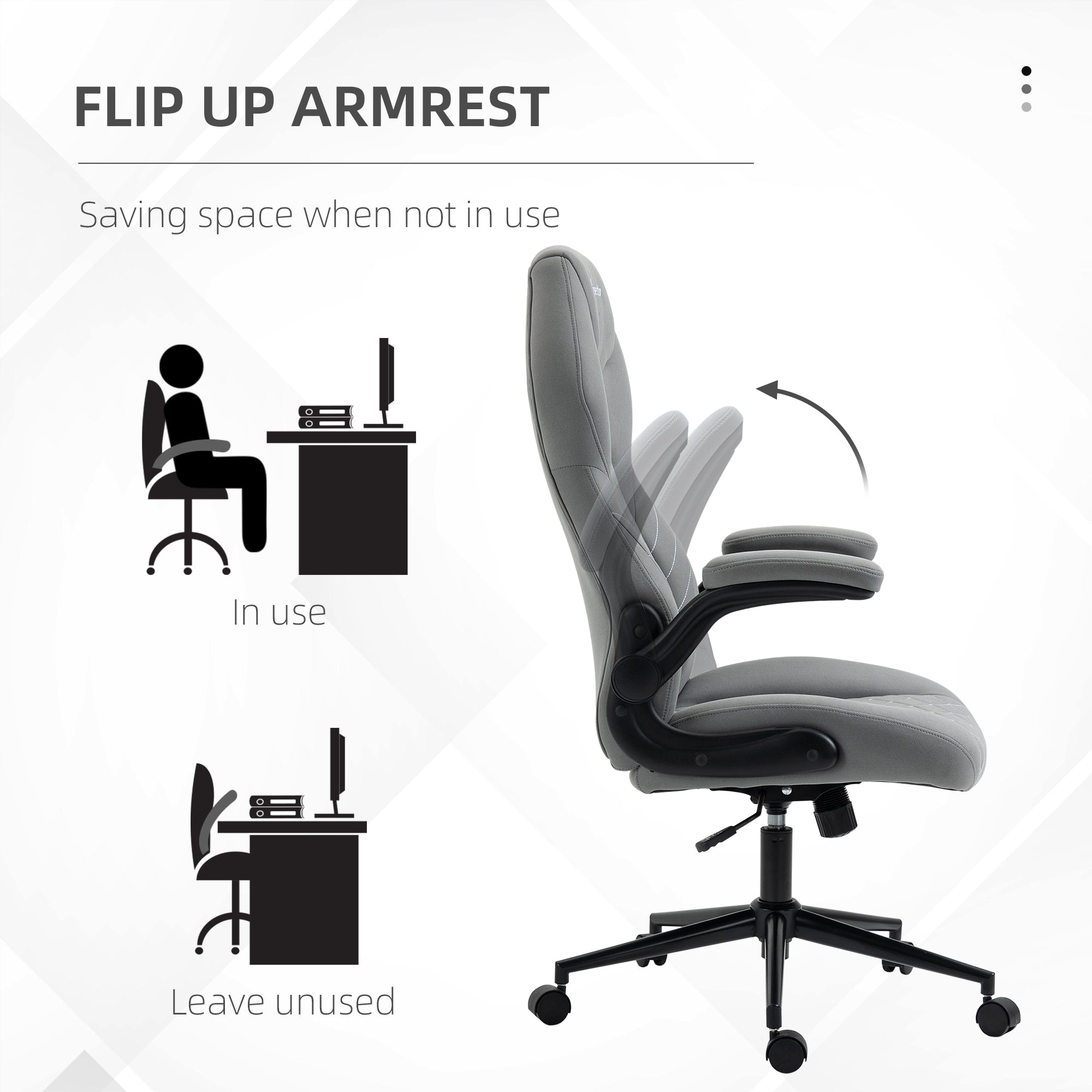 Home Office Desk Chair, Computer Chair with Flip Up Armrests, Swivel Seat and Tilt Function, Light Grey