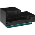High Gloss Nightstand with RGB LED and Two Drawers - Black