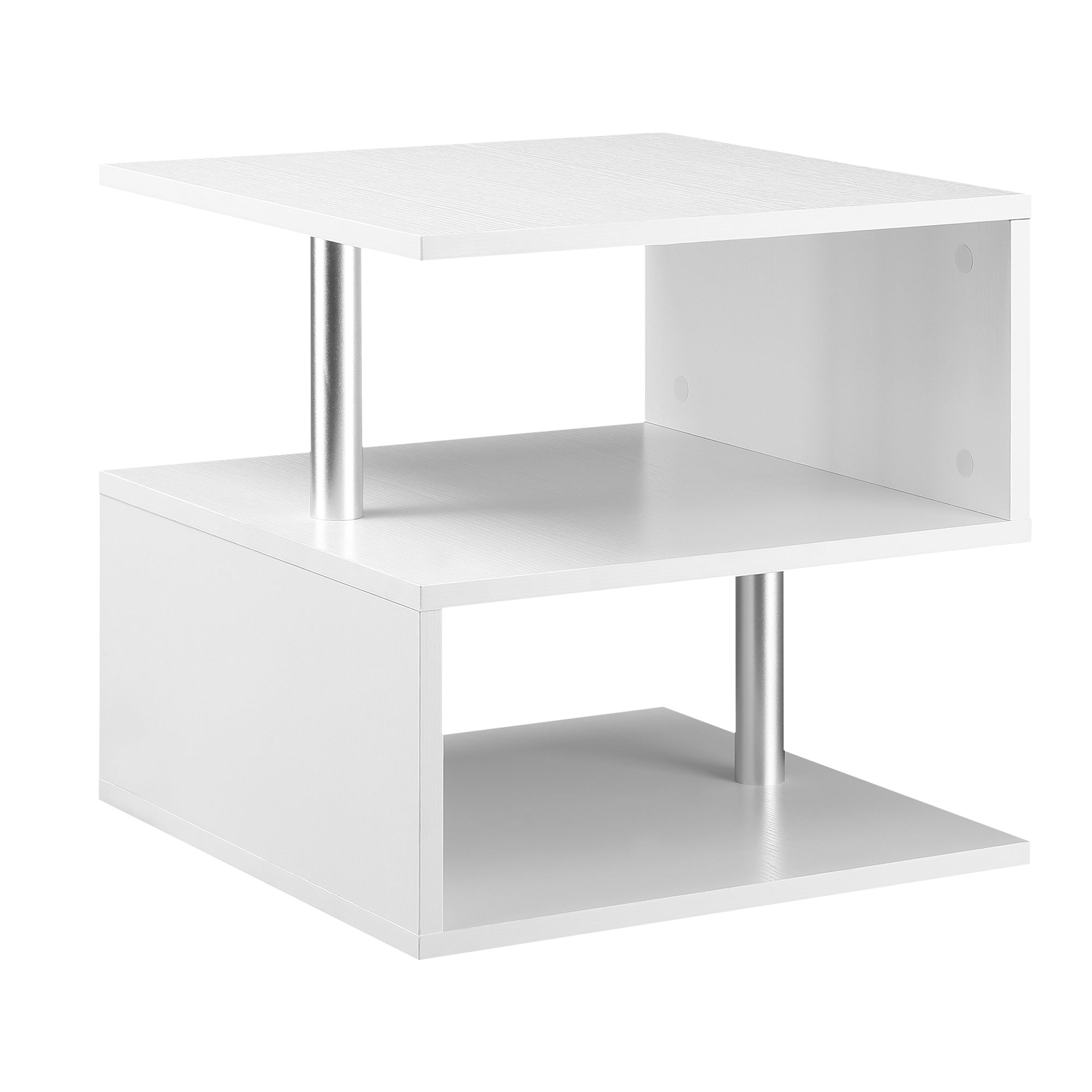 Coffee End Table S shape 2 Tier Storage Shelves Organizer Versatile Home office furniture (White)