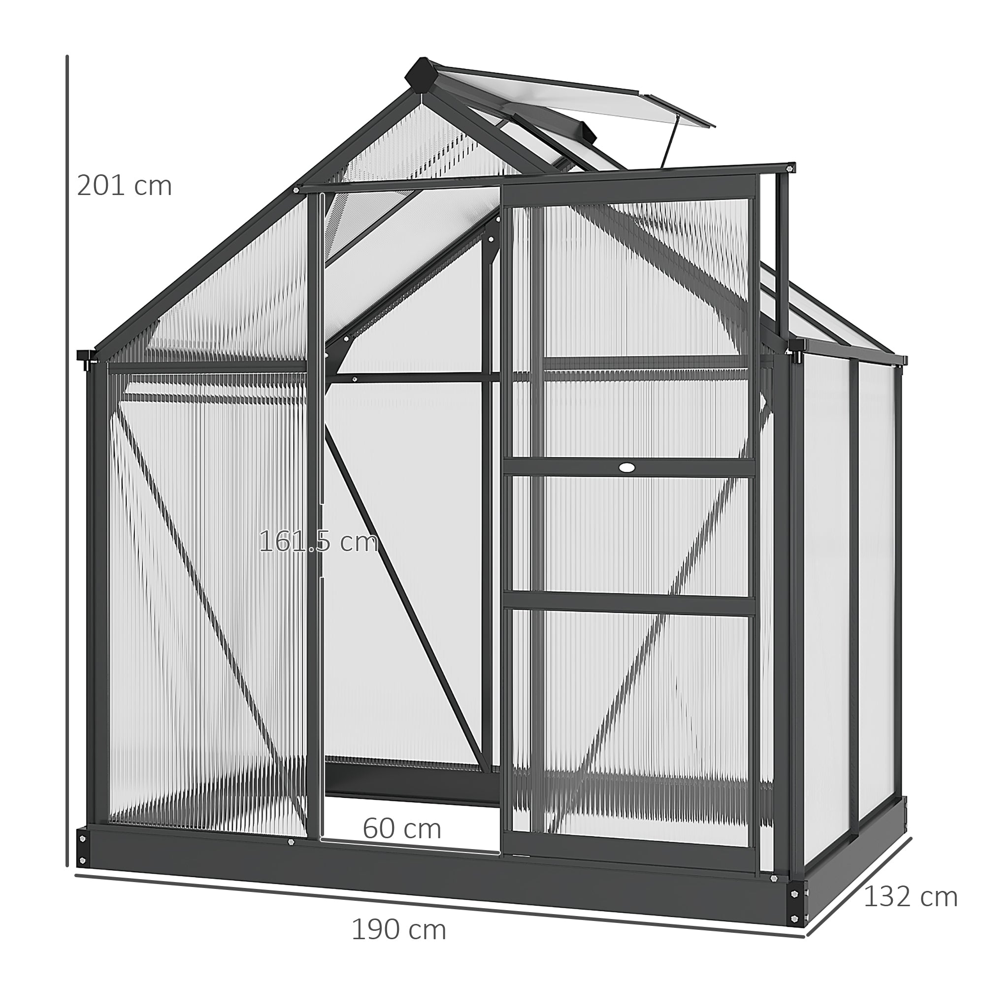 Clear Polycarbonate Greenhouse Large Walk-In Green House Garden Plants Grow Galvanized Base Aluminium Frame with Slide Door, 6 x 4ft