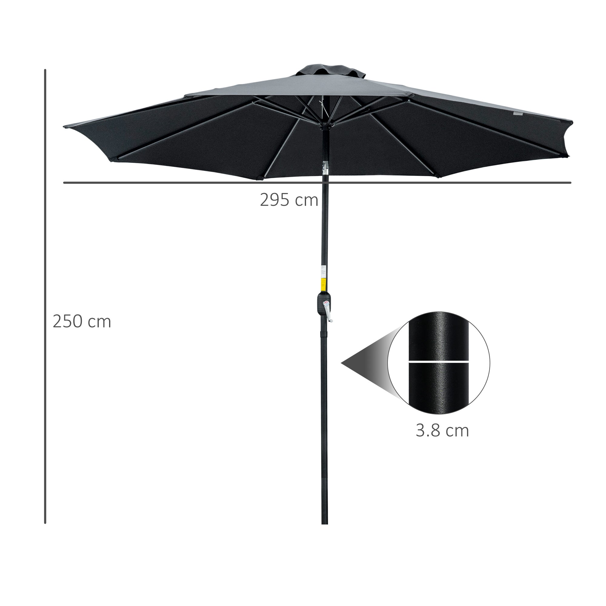 3 Metre Tilting Garden Parasol with Crank Handle and Steel Frame - Black