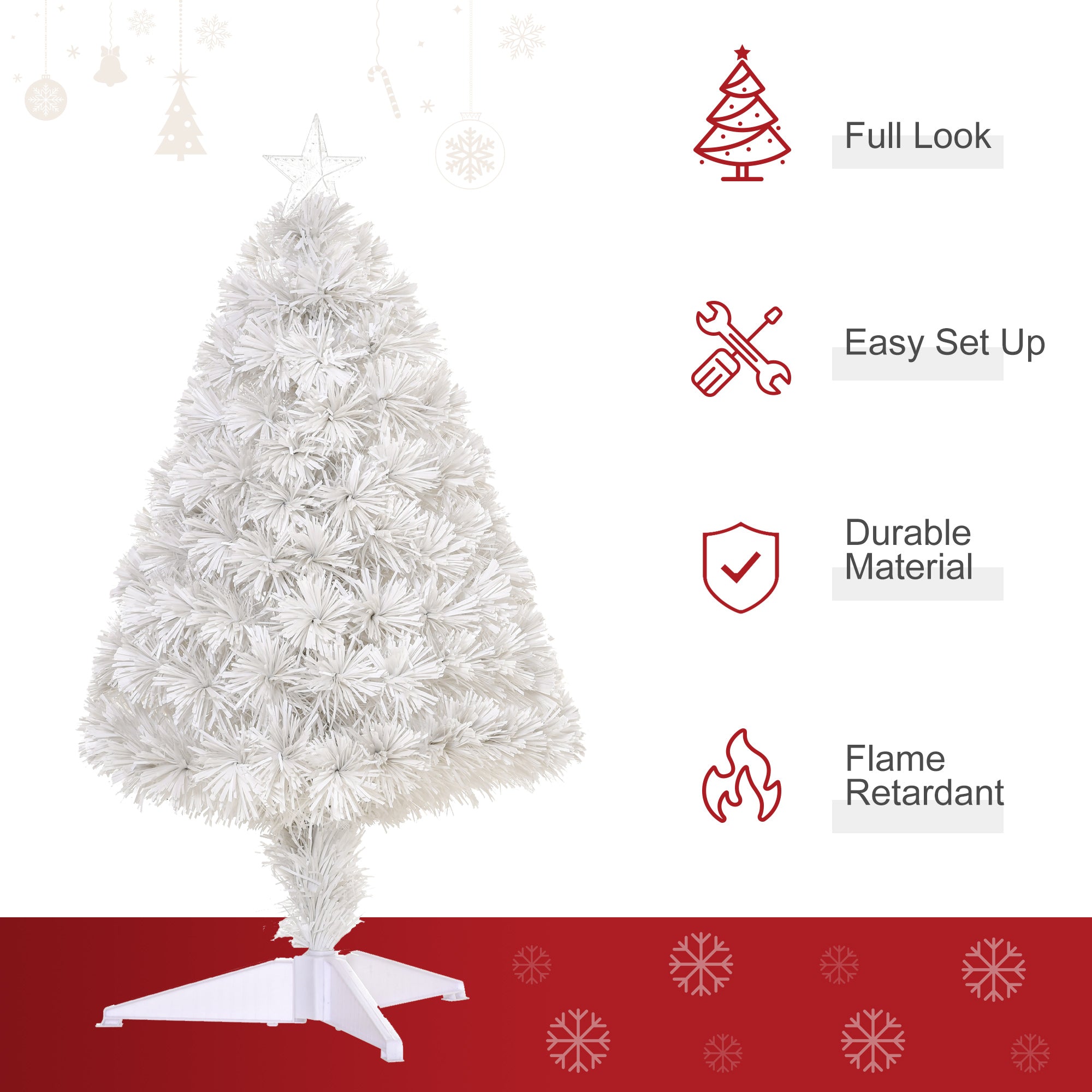 2.5FT Prelit Artificial Tabletop Christmas Tree with Fibre Optics Holiday Home Xmas Decoration for Table and Desk, White