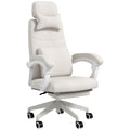 High Back Reclining Office Chair with Footrest, Lumbar Support, Adjustable Height & Swivel Wheels - White