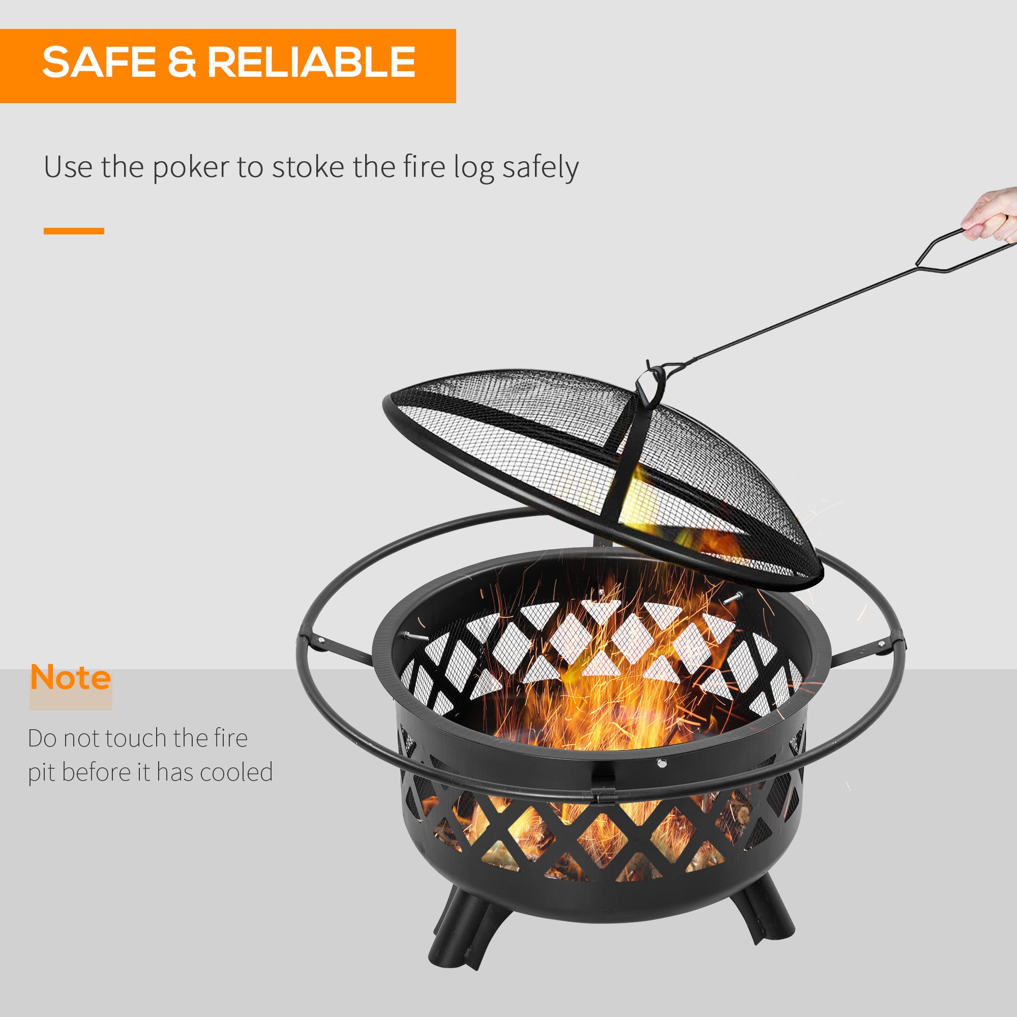 2-in-1 Outdoor Fire Pit with BBQ Grill, Patio Heater Log Wood Charcoal Burner, Firepit Bowl w/Spark Screen Cover, Poker for Backyard Bonfire