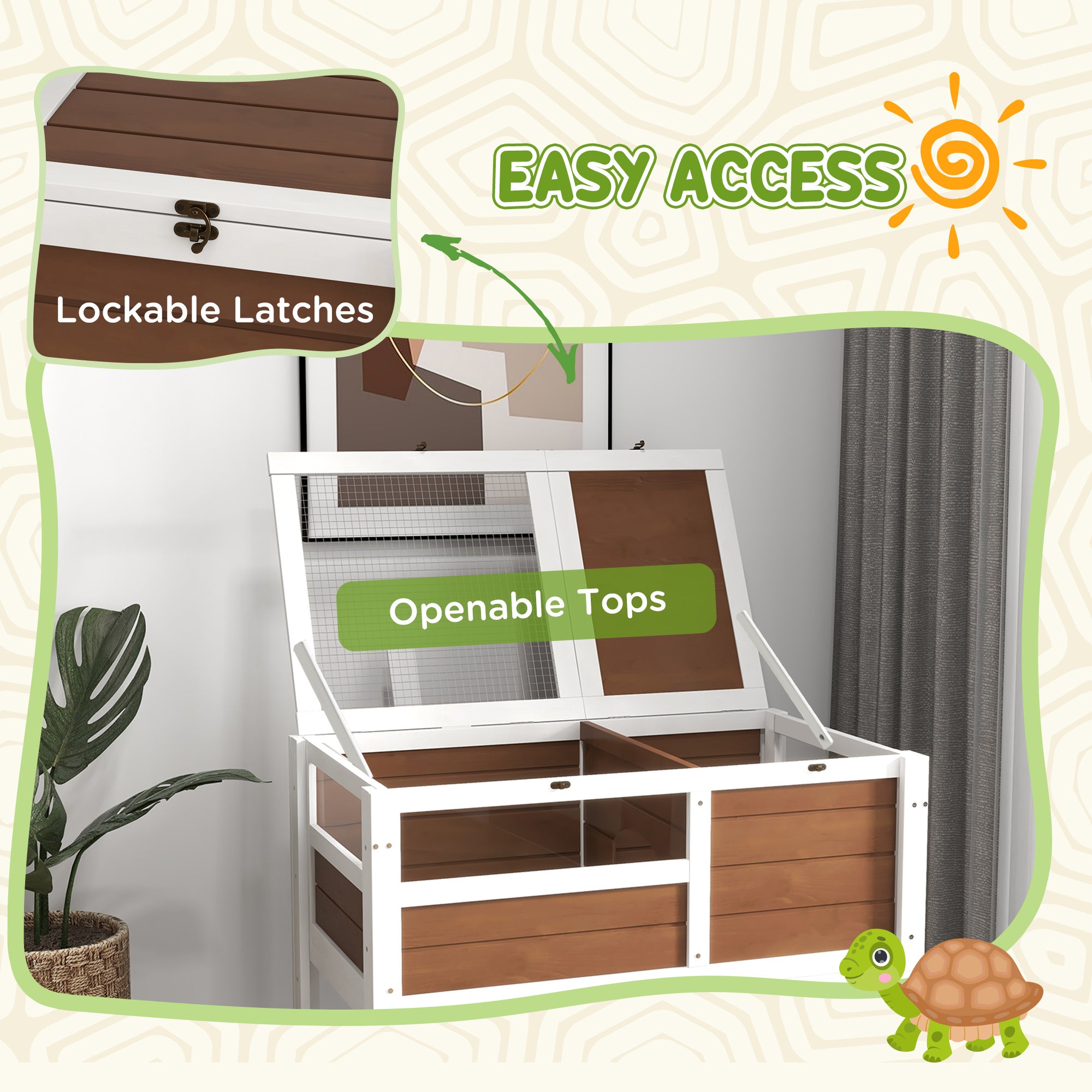 Wooden Tortoise House, with Shelter, Run, Shelf, Lamp Holder, Tray