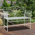 Garden 2 Seater Metal Outdoor Bench with Decorative Backrest - White