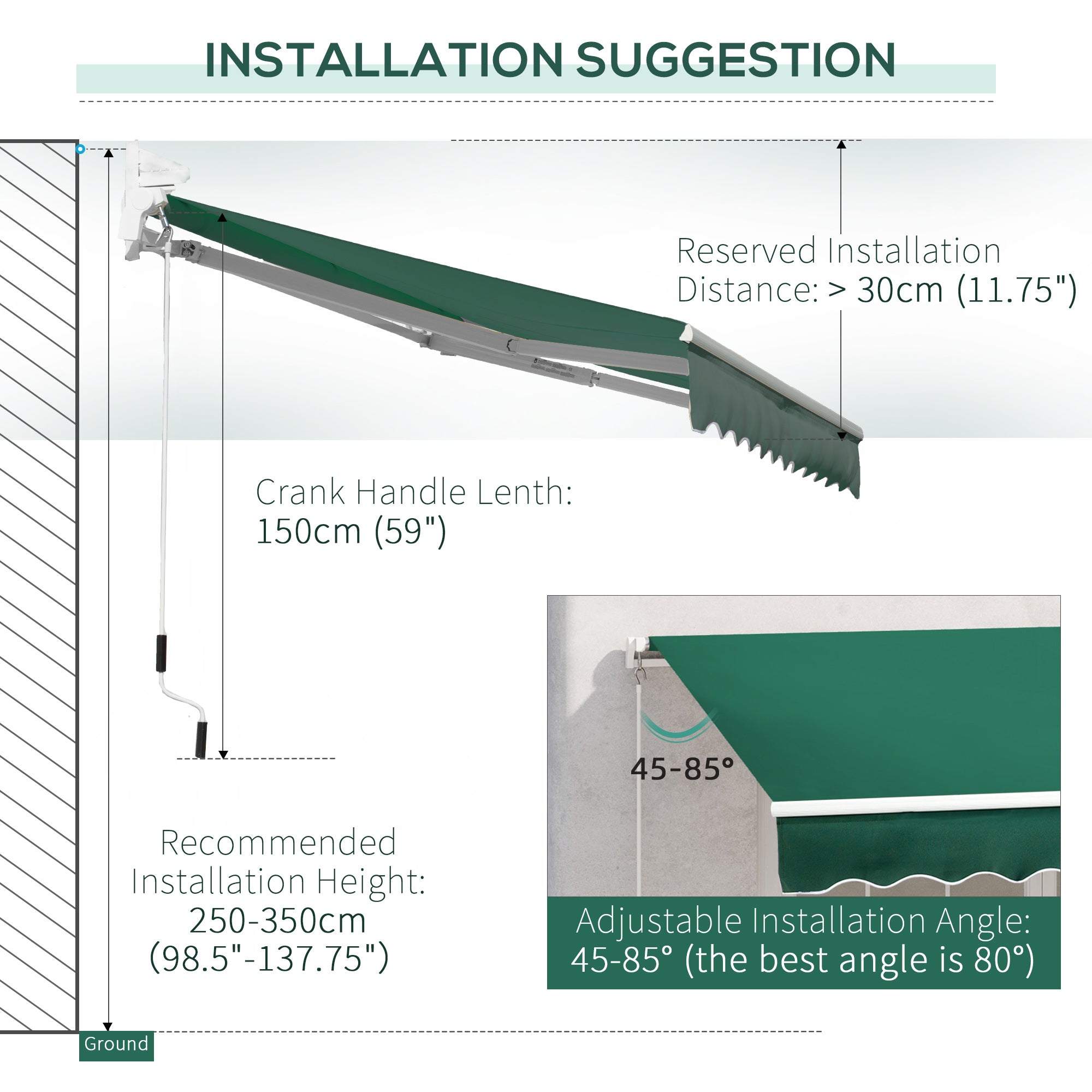 Lightweight Manual Patio Awning Canopy with UV Protection Green