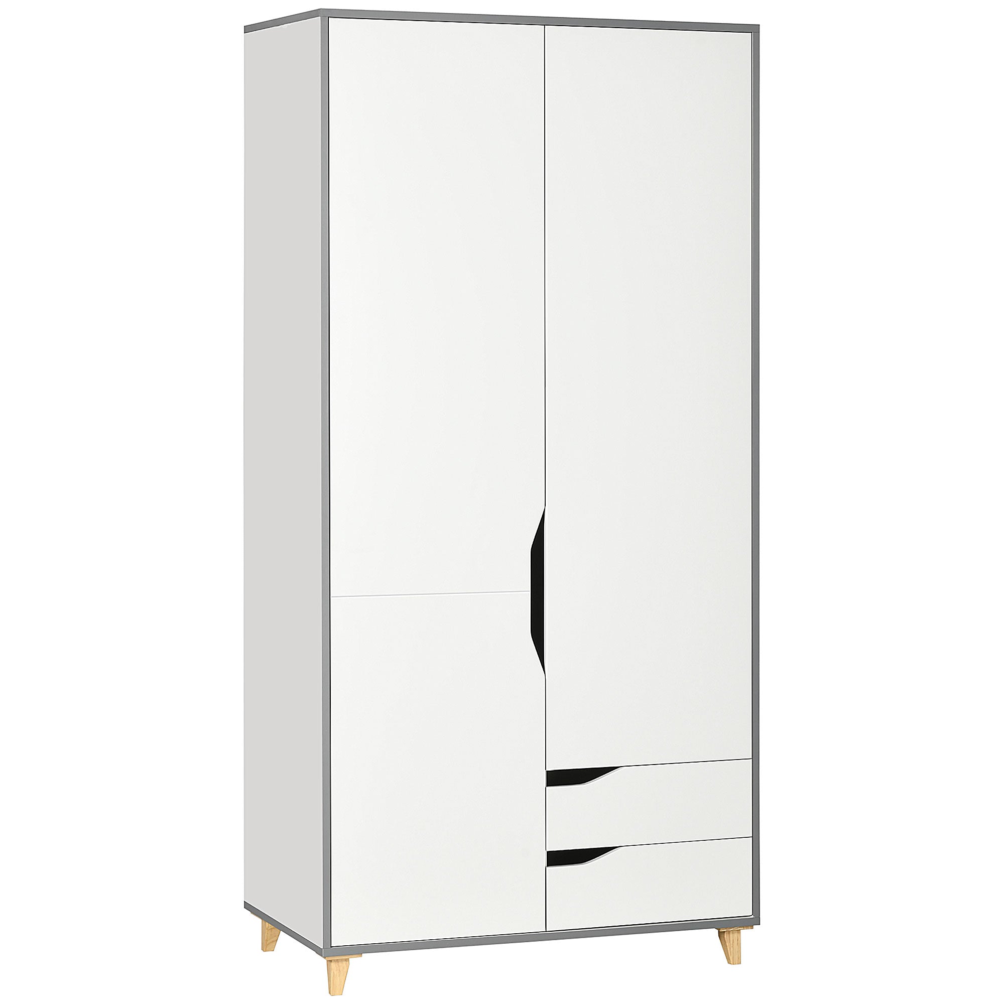 Wardrobe with 2 Doors, 2 Drawers, Hanging Rail, Shelves for Bedroom Clothes Storage Organiser, 89x50x185cm, White