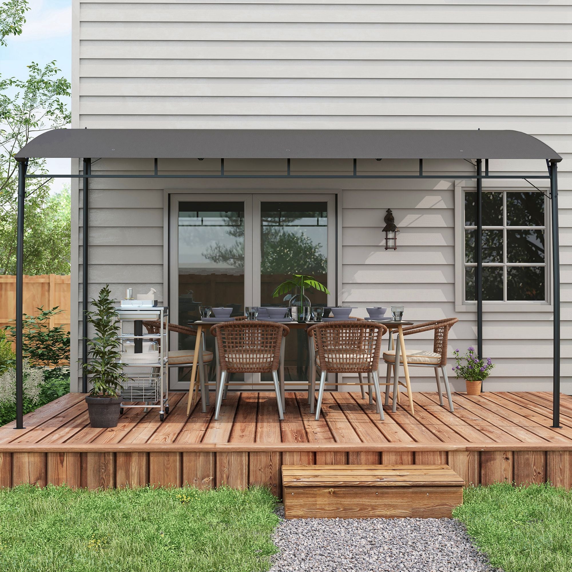 3 x 4m Outdoor Pergola Gazebo Set with Metal Frame and Sun Shade - Dark Grey