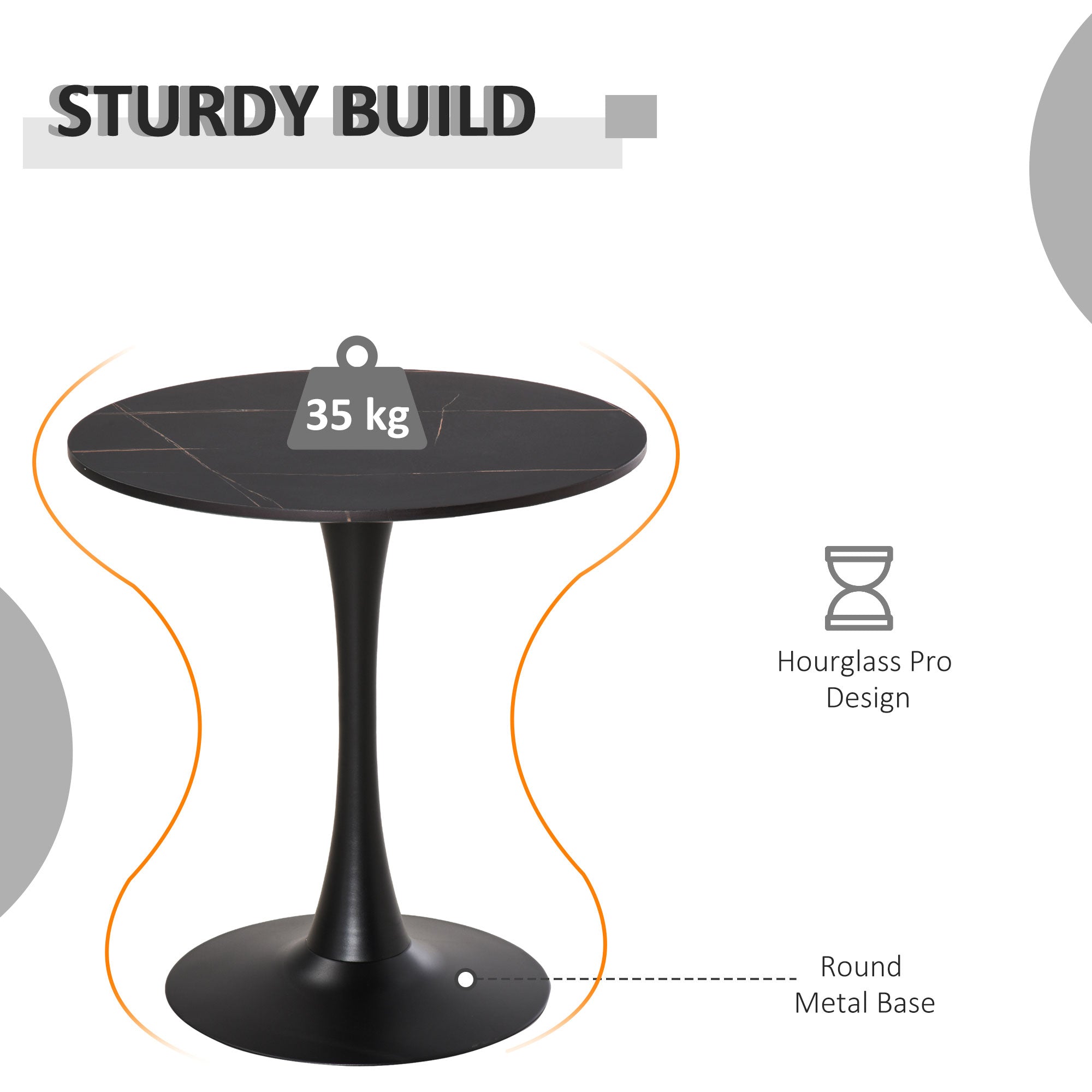 Modern Round Dining Table Leisure Coffee Bistro Table with Metal Base for Kitchen & Dining Room Black