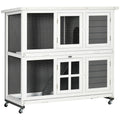 Wooden Rabbit Hutch with Wheels and Slide-out Trays, Small Animal Cage for Indoor & Outdoor Use - Grey