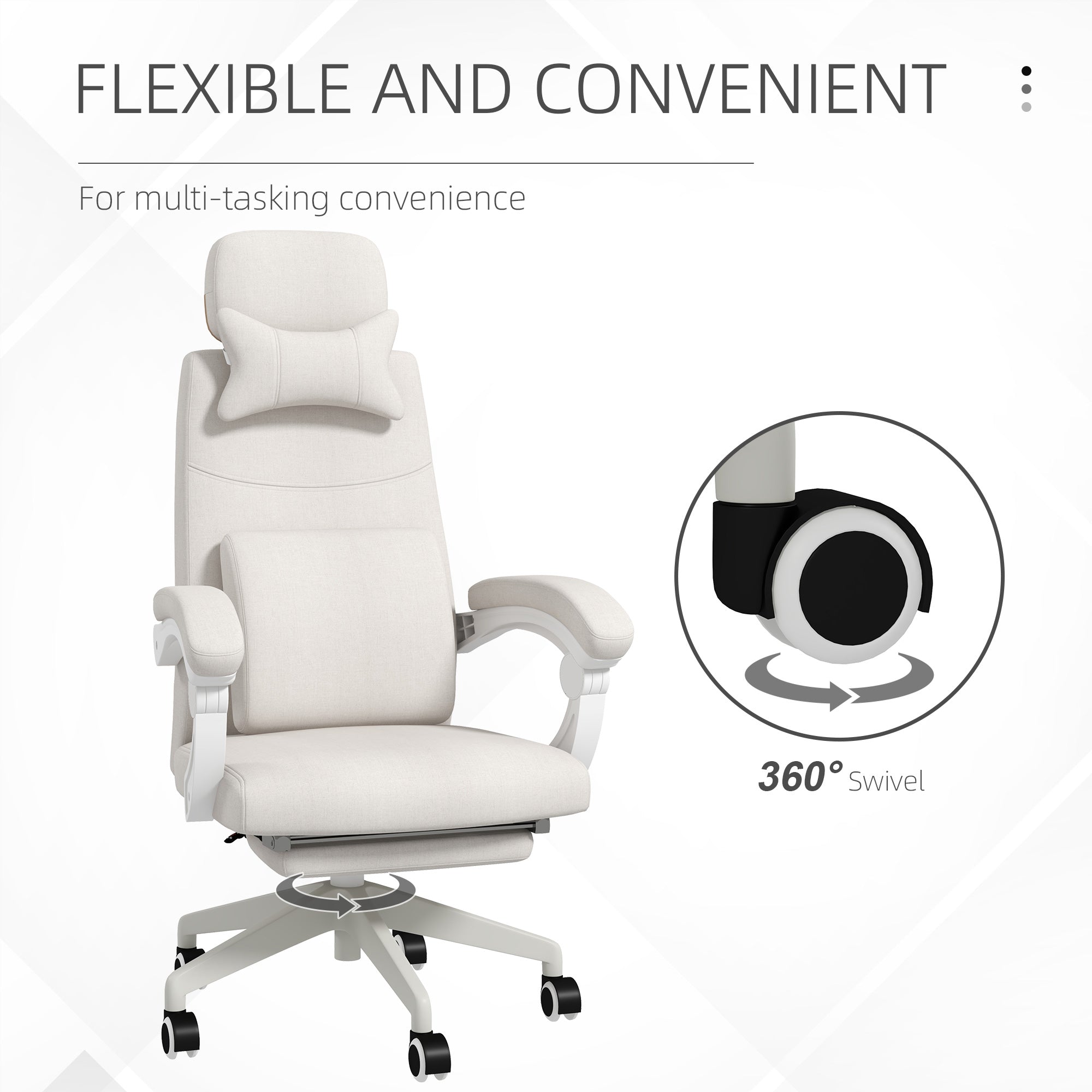 High Back Office Chair Reclining Computer Chair with Footrest Lumbar Support Adjustable Height Swivel Wheels White