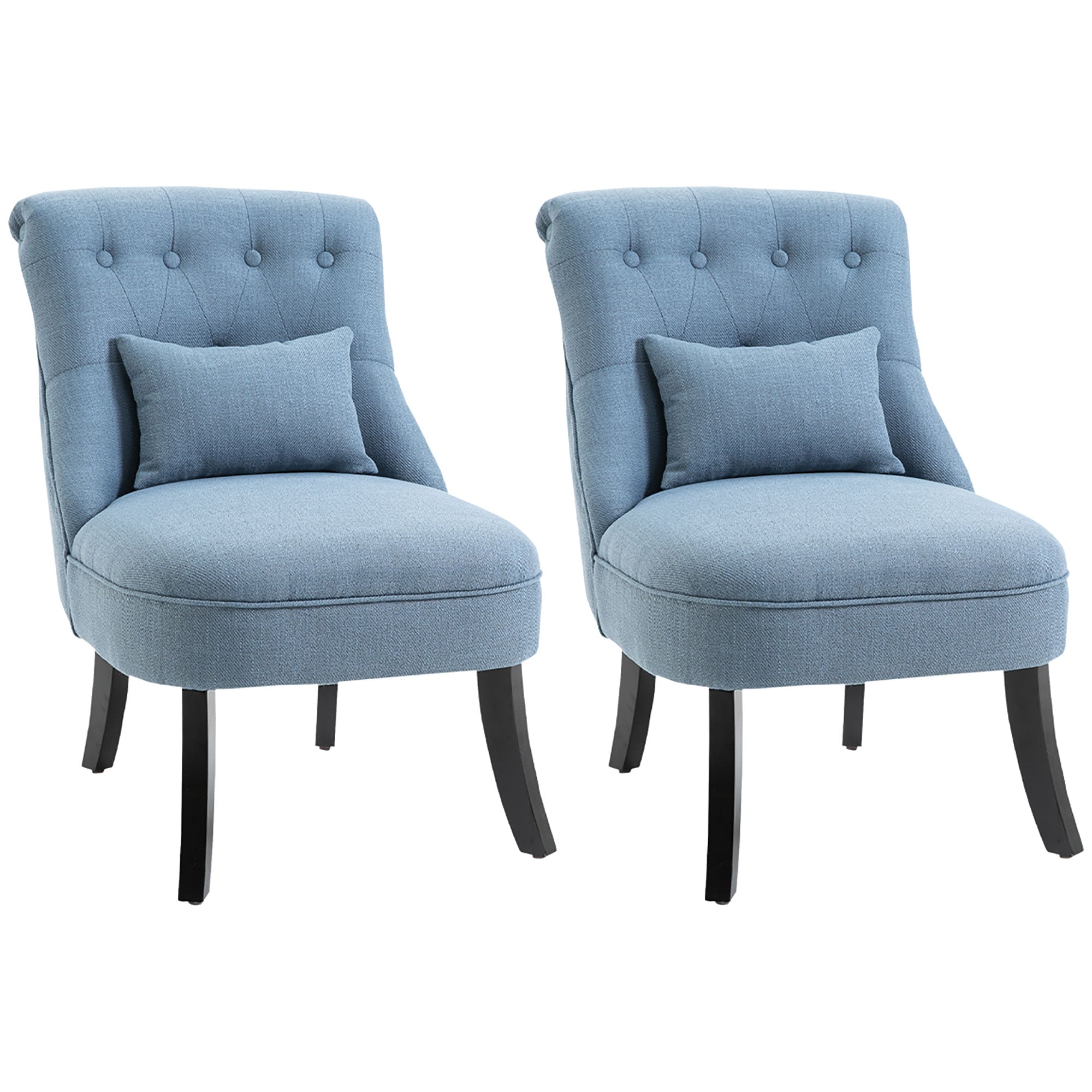 Fabric Single Sofa Dining Chair Tub Chair Upholstered W/ Pillow Solid Wood Leg Home Living Room Furniture Set of 2 Blue