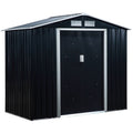 7ft x 4ft Lockable Metal Garden Storage Shed with Sloping Roof - Dark Grey