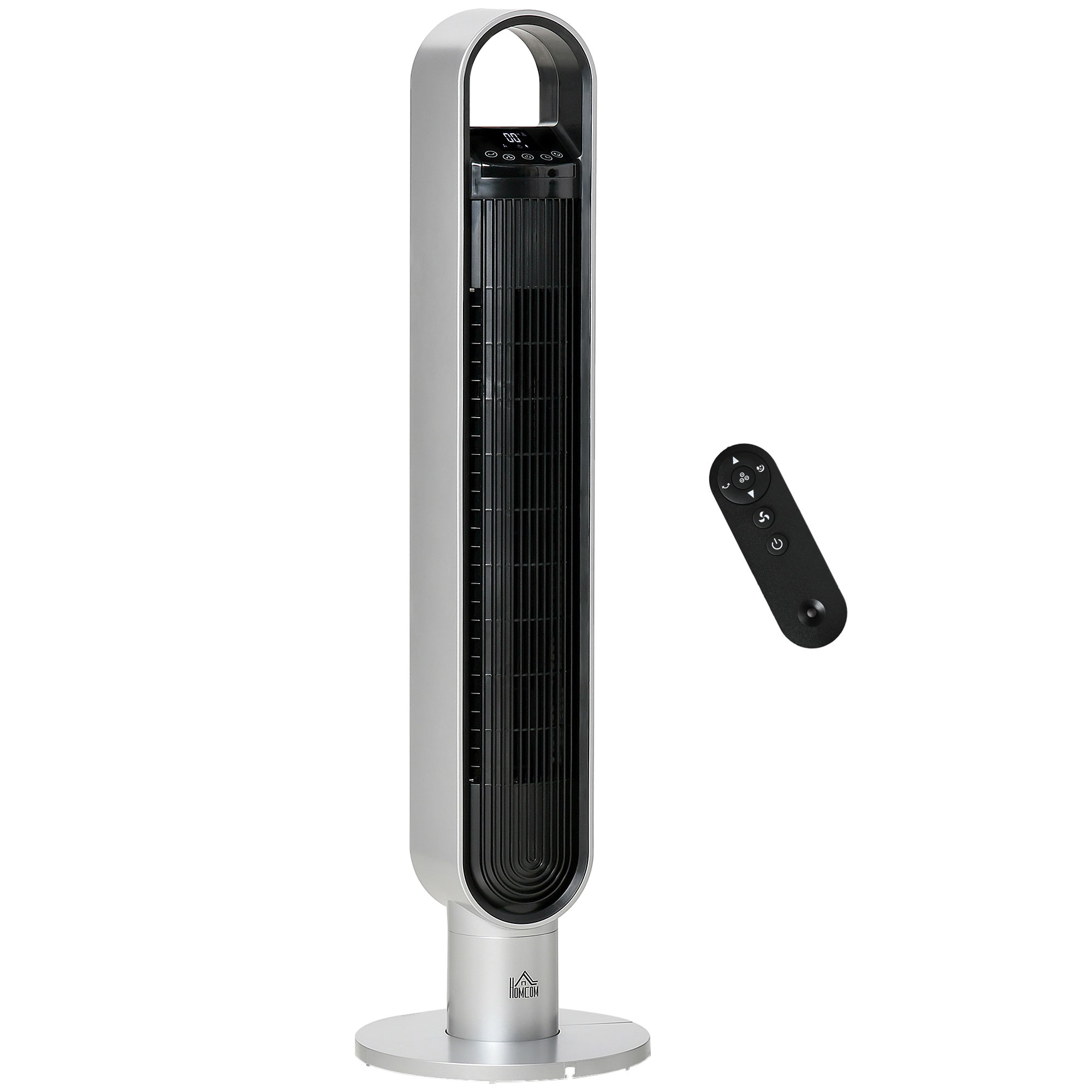 Oscillating Tower Fan for Bedroom with Anion, 3 Speed, 12h Timer, LED Sensor Panel, Remote Controller, 39", Silver