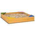 Kids Wooden Sand Pit with Four Seats and Non-Woven Fabric Base for Gardens and Playgrounds - Natural Wood Effect